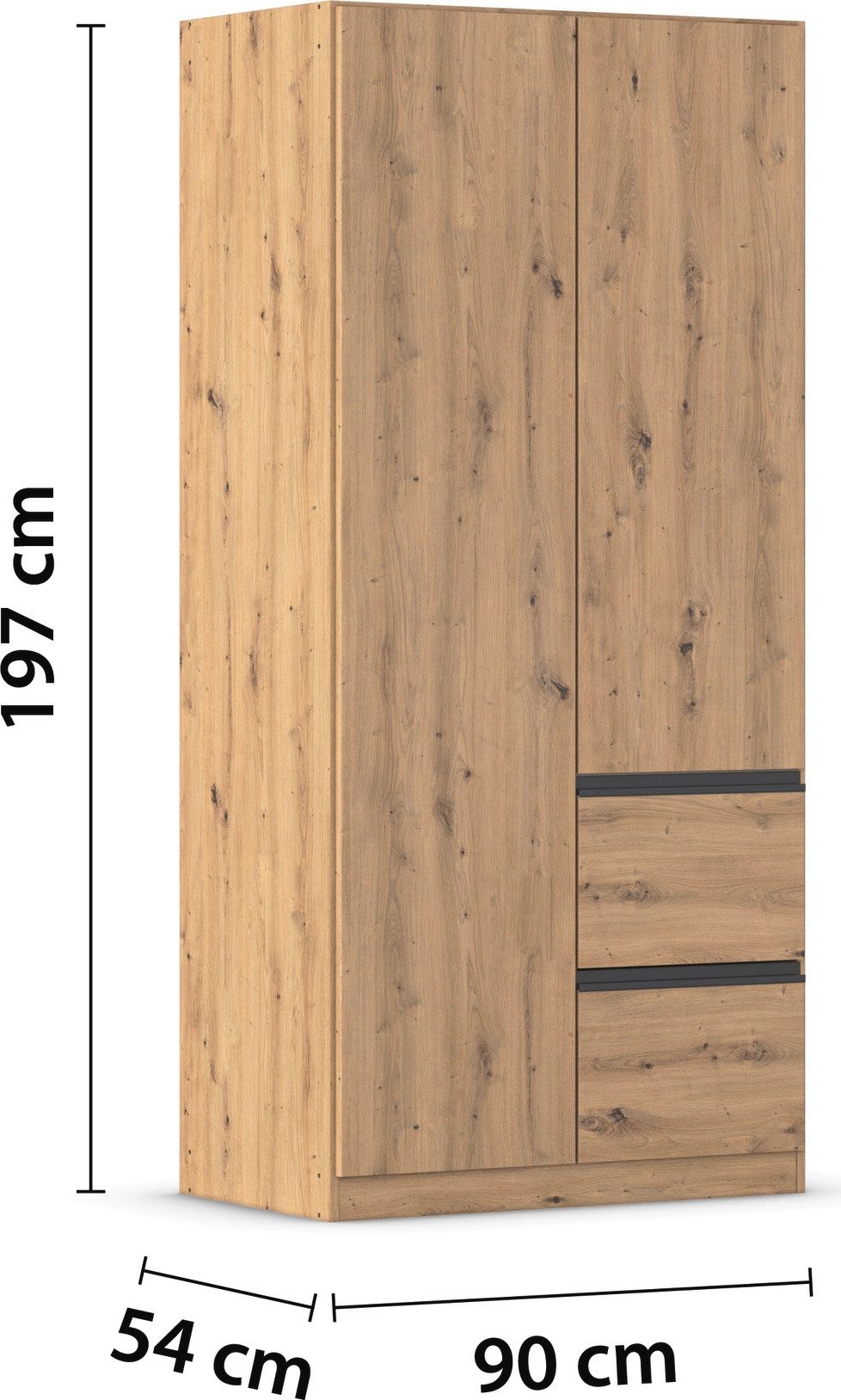 rauch Draaideurkast Kledingkast Kast Garderobe Wasmand COSTA Breedte 91 cm greeploze front met push-to-open functie MADE IN GERMANY