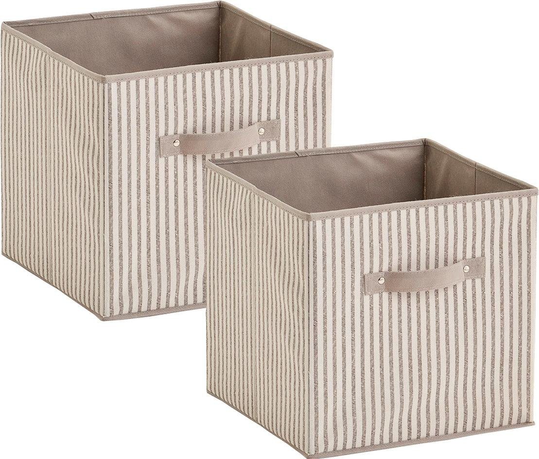 Zeller Present Opbergbox Strepen opvouwbaar, fleece, beige