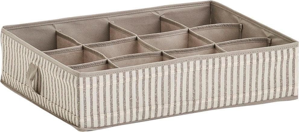 Zeller Present Opbergbox Strepen 12 vakken, opvouwbaar, fleece, beige