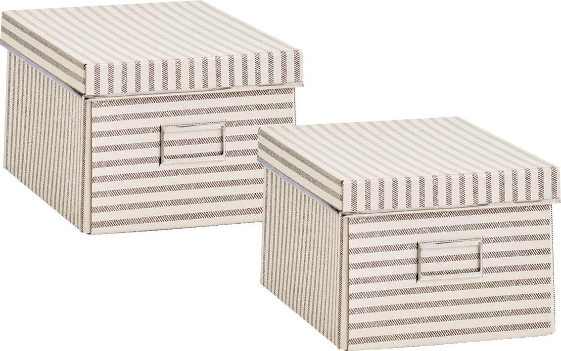 Zeller Present Opbergbox Strepen Karton, beige