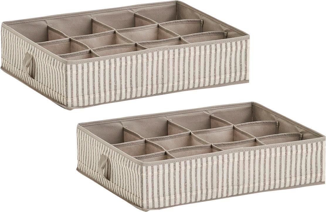Zeller Present Opbergbox Strepen 12 vakken, opvouwbaar, fleece, beige