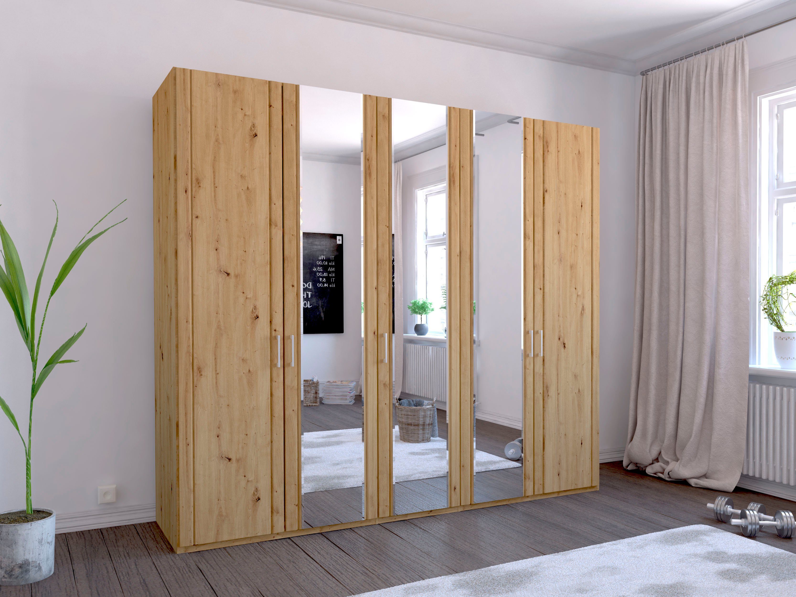 WIEMANN Draaideurkast Mainau met houten en spiegeldeuren kledingkasten maat 246,3 cm x 216 cm x 58 cm bruin