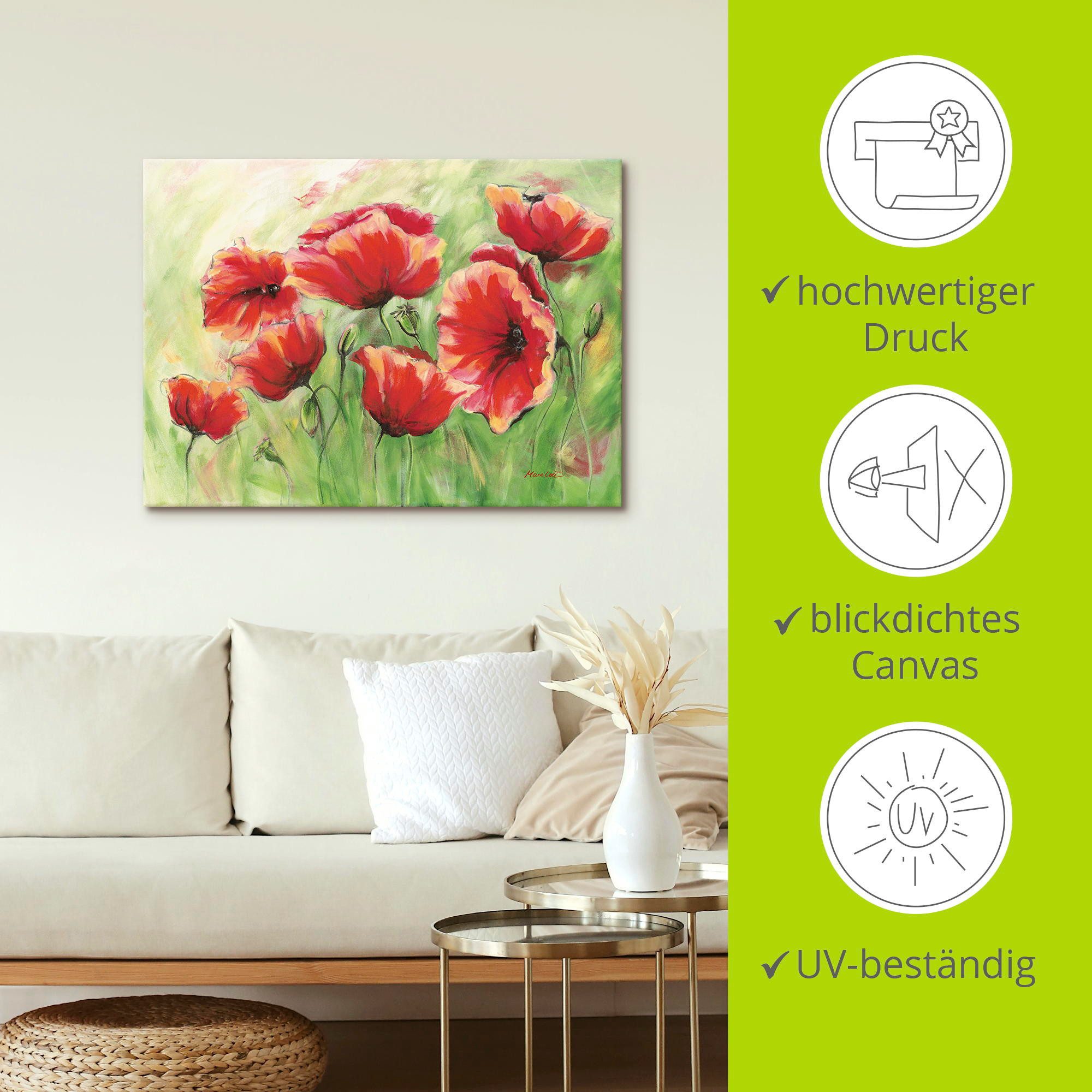 Artland Artprint Rode klaprozen II als artprint op linnen, poster in verschillende formaten maten