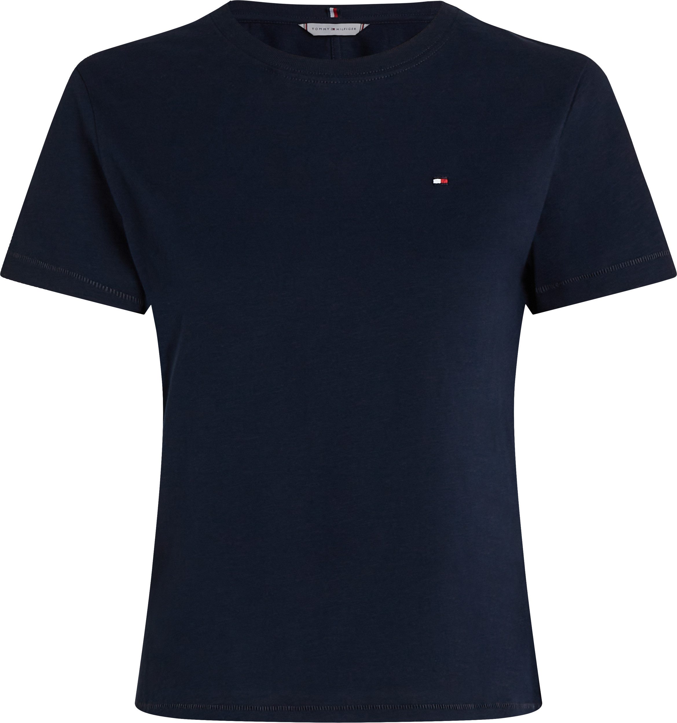 Tommy Hilfiger Shirt met ronde hals SLUB REG C-NK SS met vlamgaren structuur, met logoborduurwerk