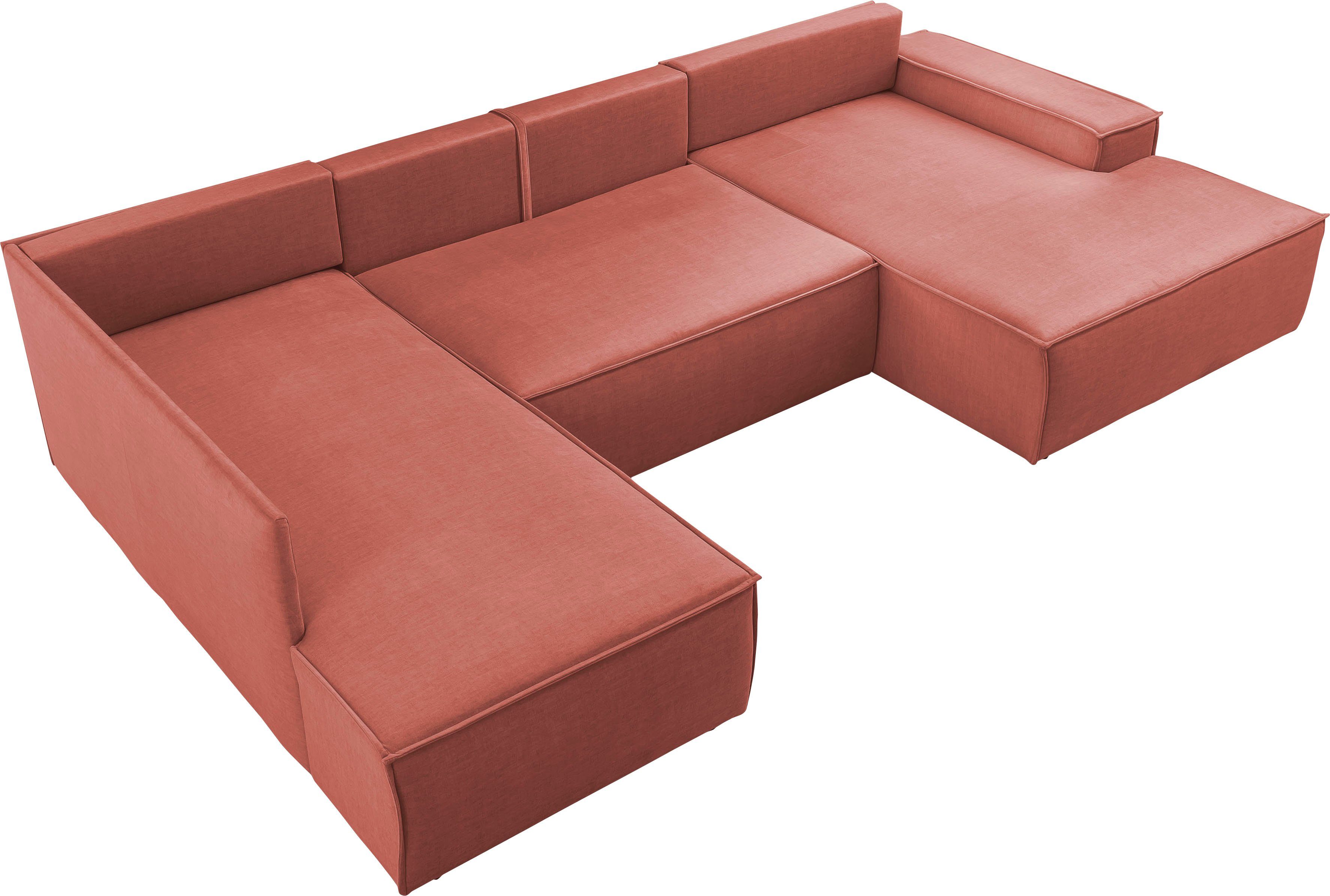 Home affaire Zithoek SHERWOOD 329 cm, U-vorm, slaapbank, Slaapfunctie met bedkist (194x139 cm), cord, vintage, fluweel