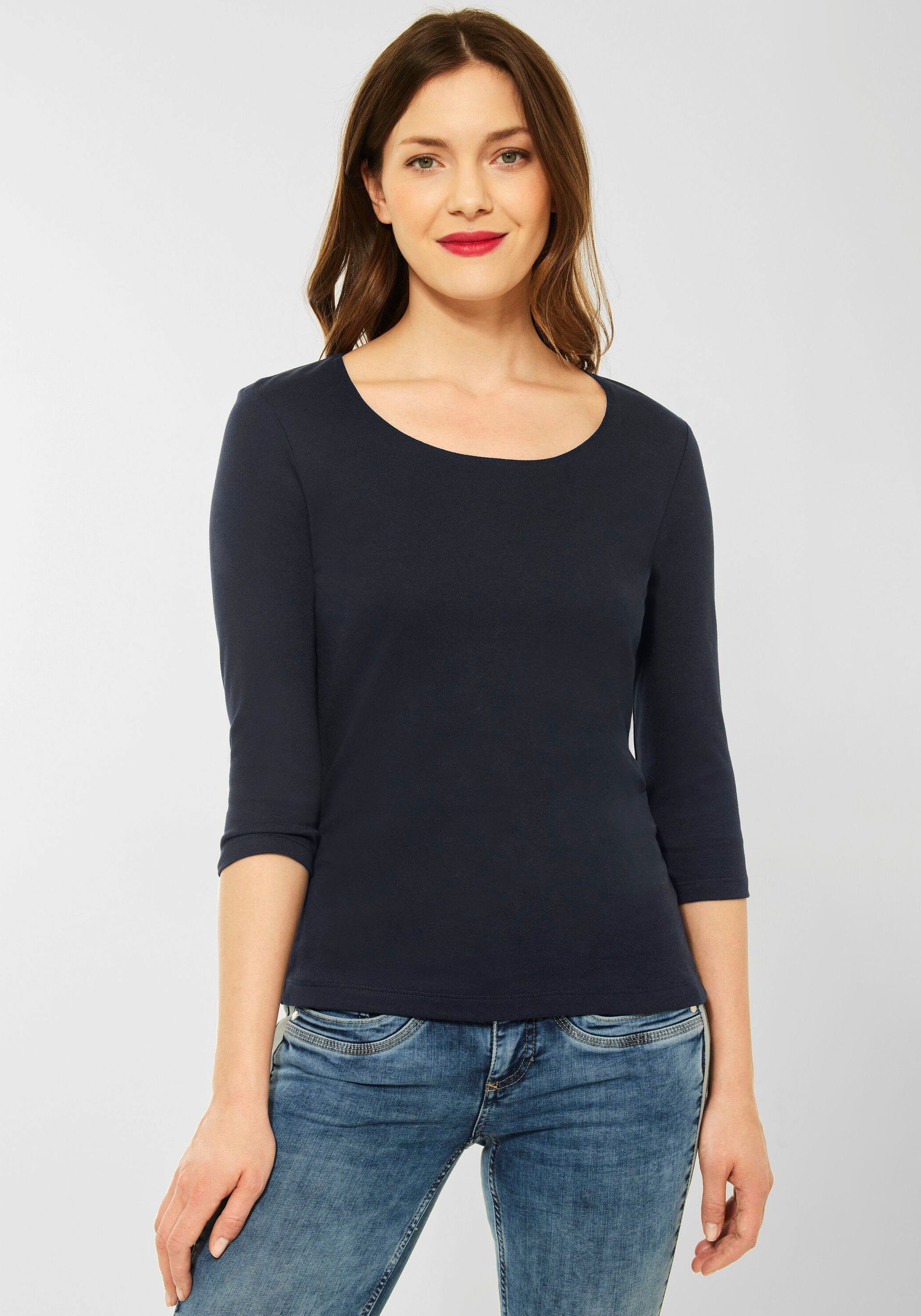 STREET ONE Shirt met 3/4-mouwen Style Pania met extra voering aan de voorkant dames shirts met 3/4 mouwen maat 40 blauw