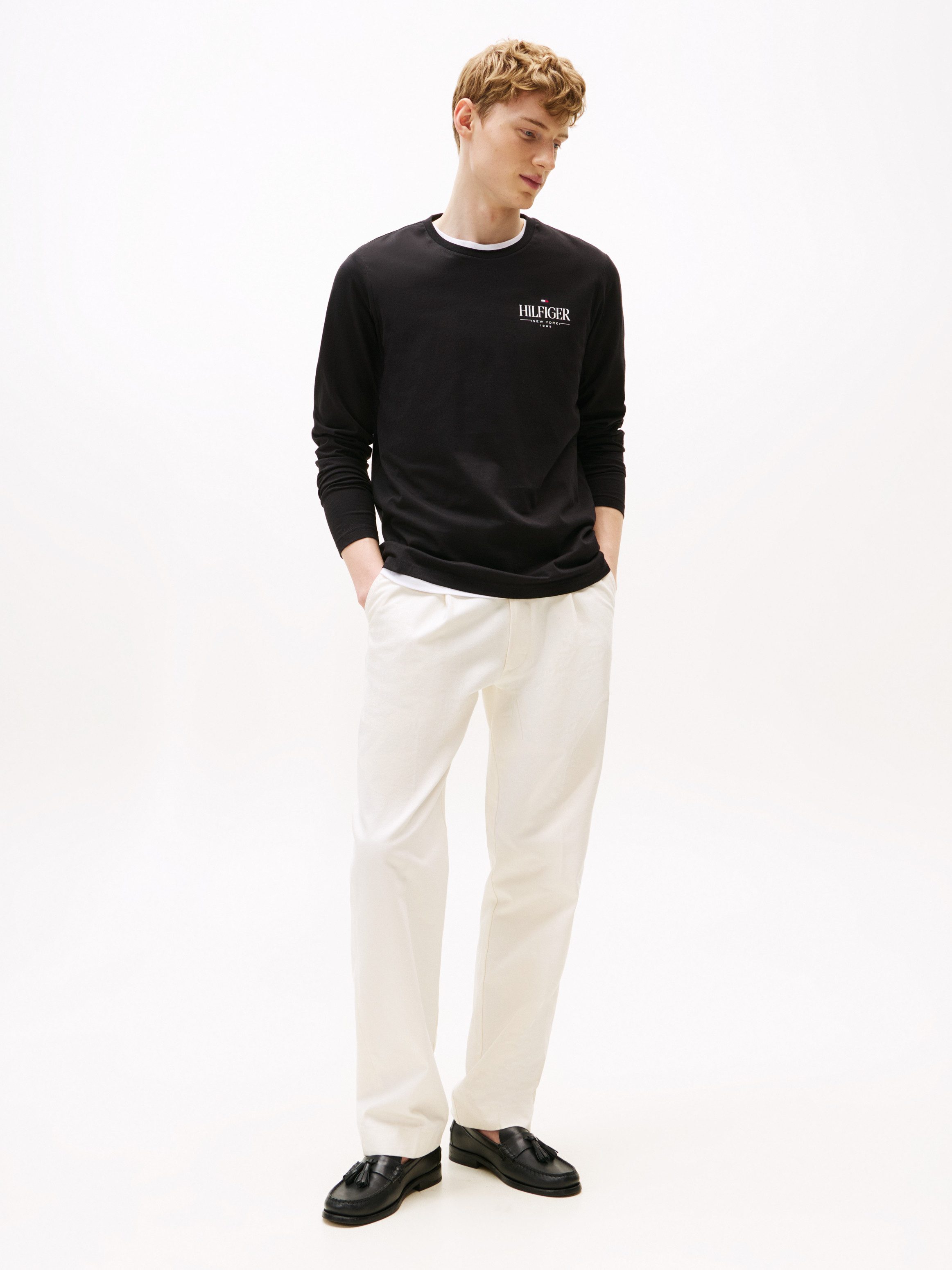 Tommy Hilfiger Longsleeve HILFIGER STACK LS TEE Contrasterende print op de borst