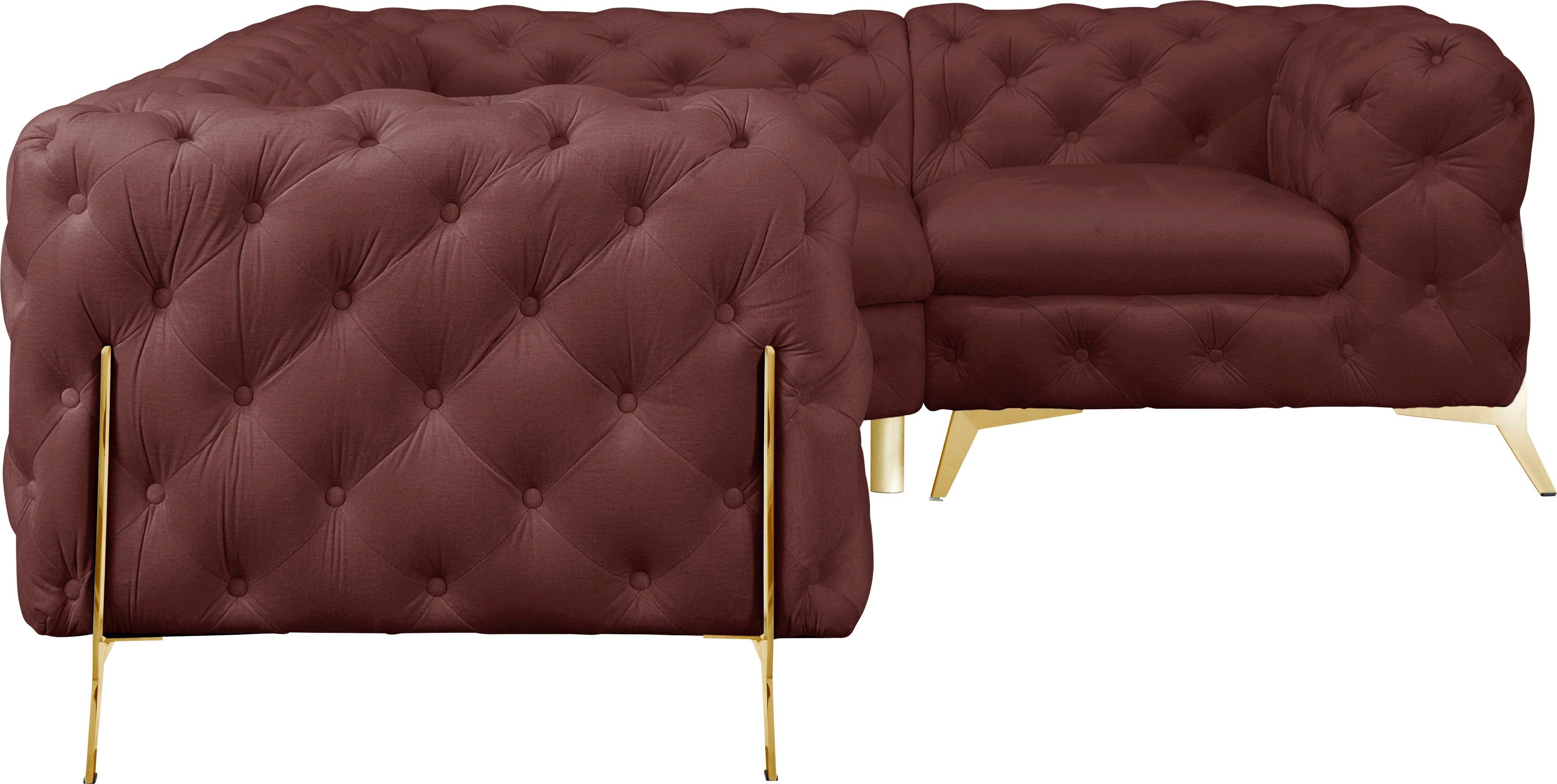 Leonique Chesterfield-bank Amaury L-vorm moderne chersterfield-look, breedte 262 cm, kleur van de poten ter keuze