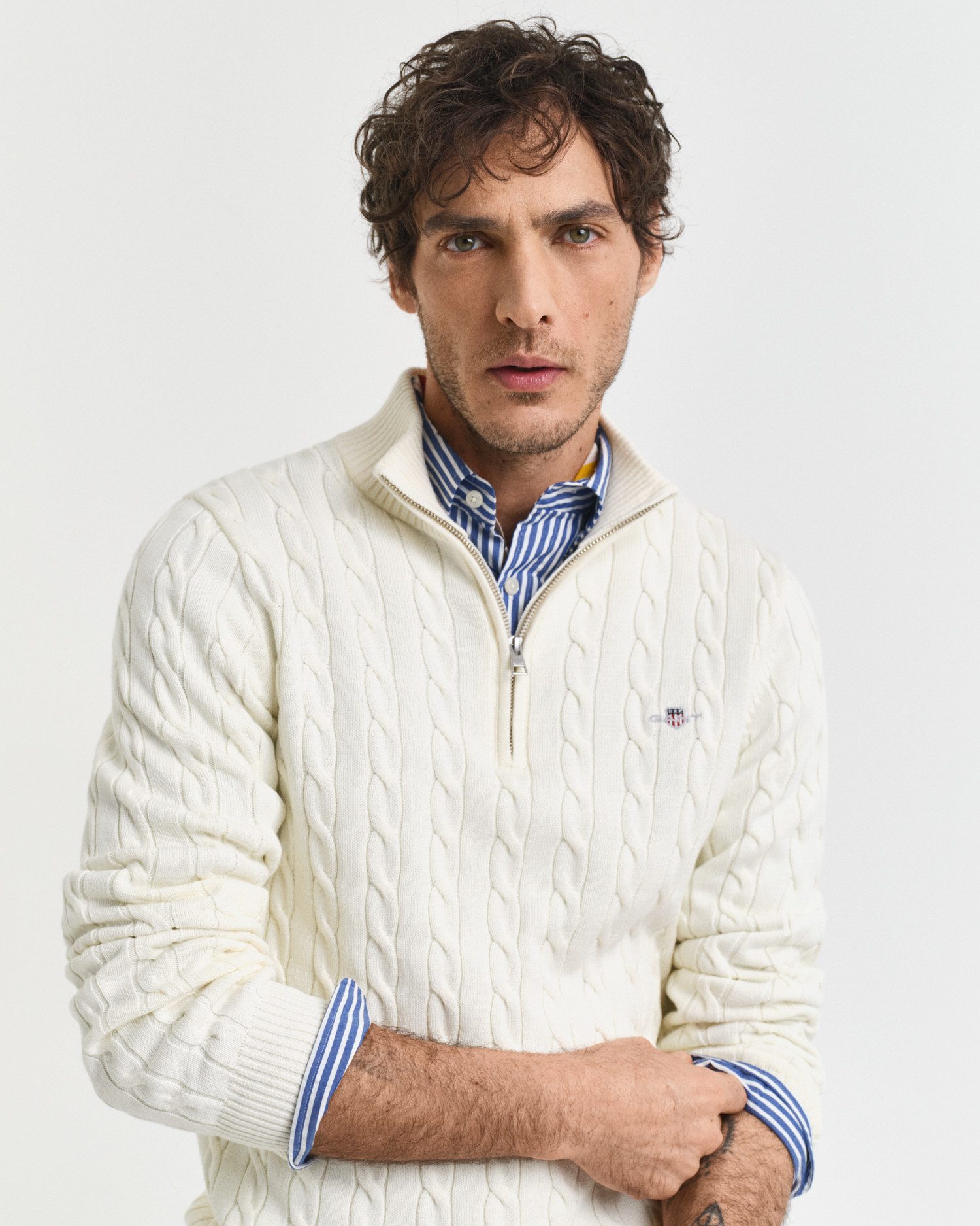 Gant Gebreide trui COTTON CABLE HALF ZIP