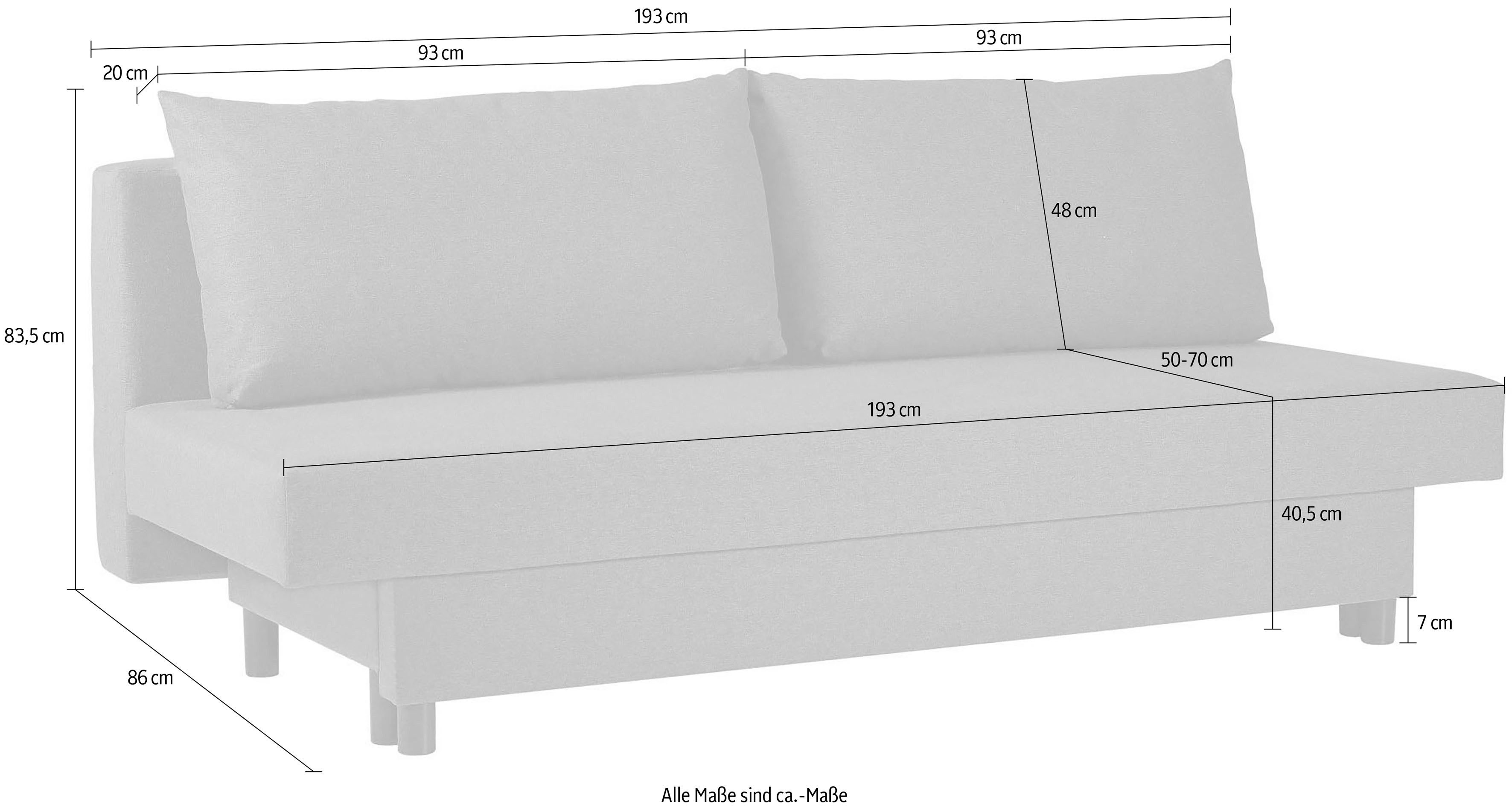 INOSIGN 3-zitsbank SAWYER slaapbank met bedlade en golfvering onderhoudsvriendelijke bekleding: velvet & structuur, b/d/h 193/86/83,5 cm