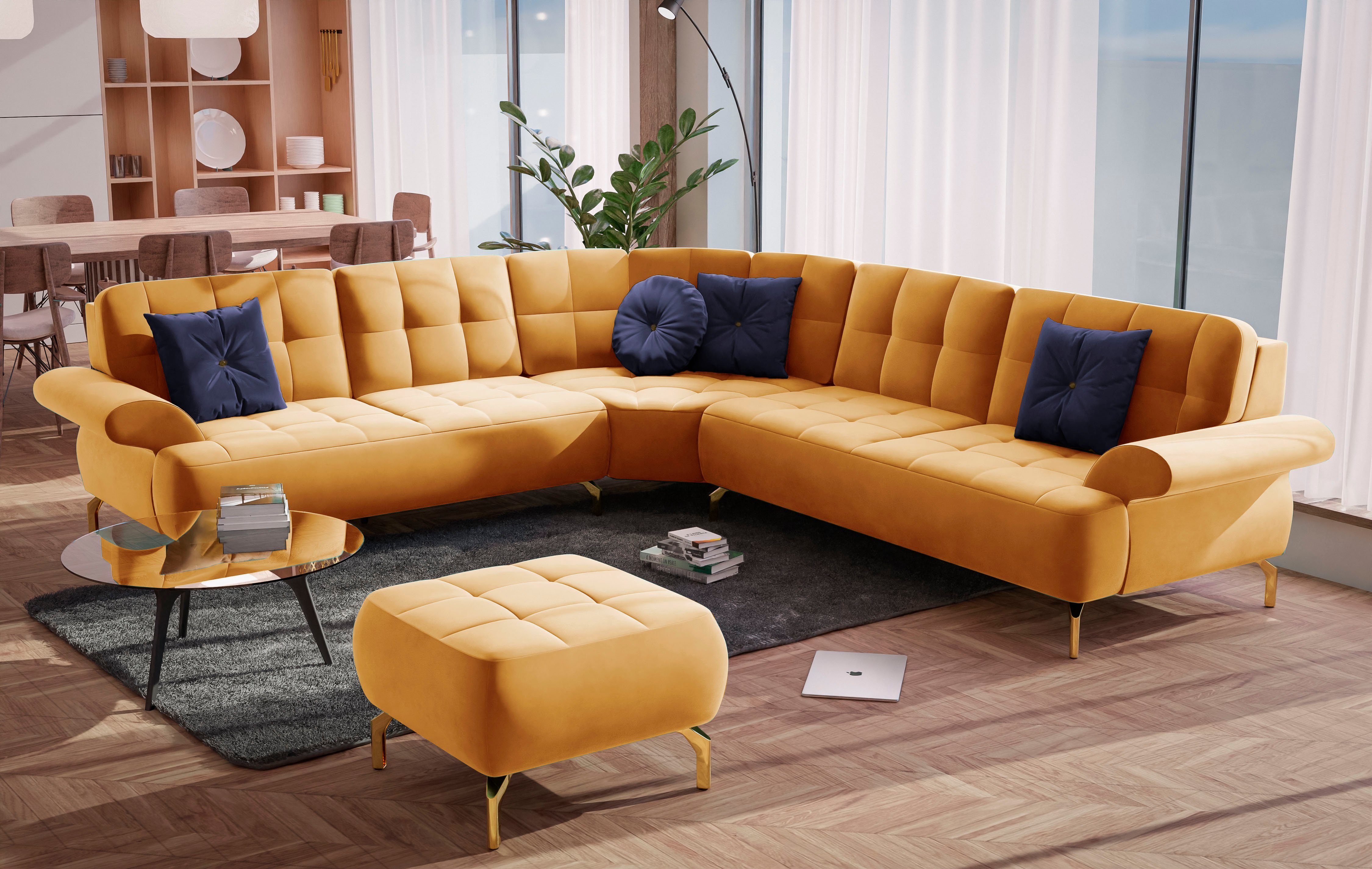 sit&more Hoekbank Orient 1 L-vorm inclusief 4 sierkussens met strassteentjes, goudkleurige metalen poten goud(kleur), hoekbanken, langer Schenkel