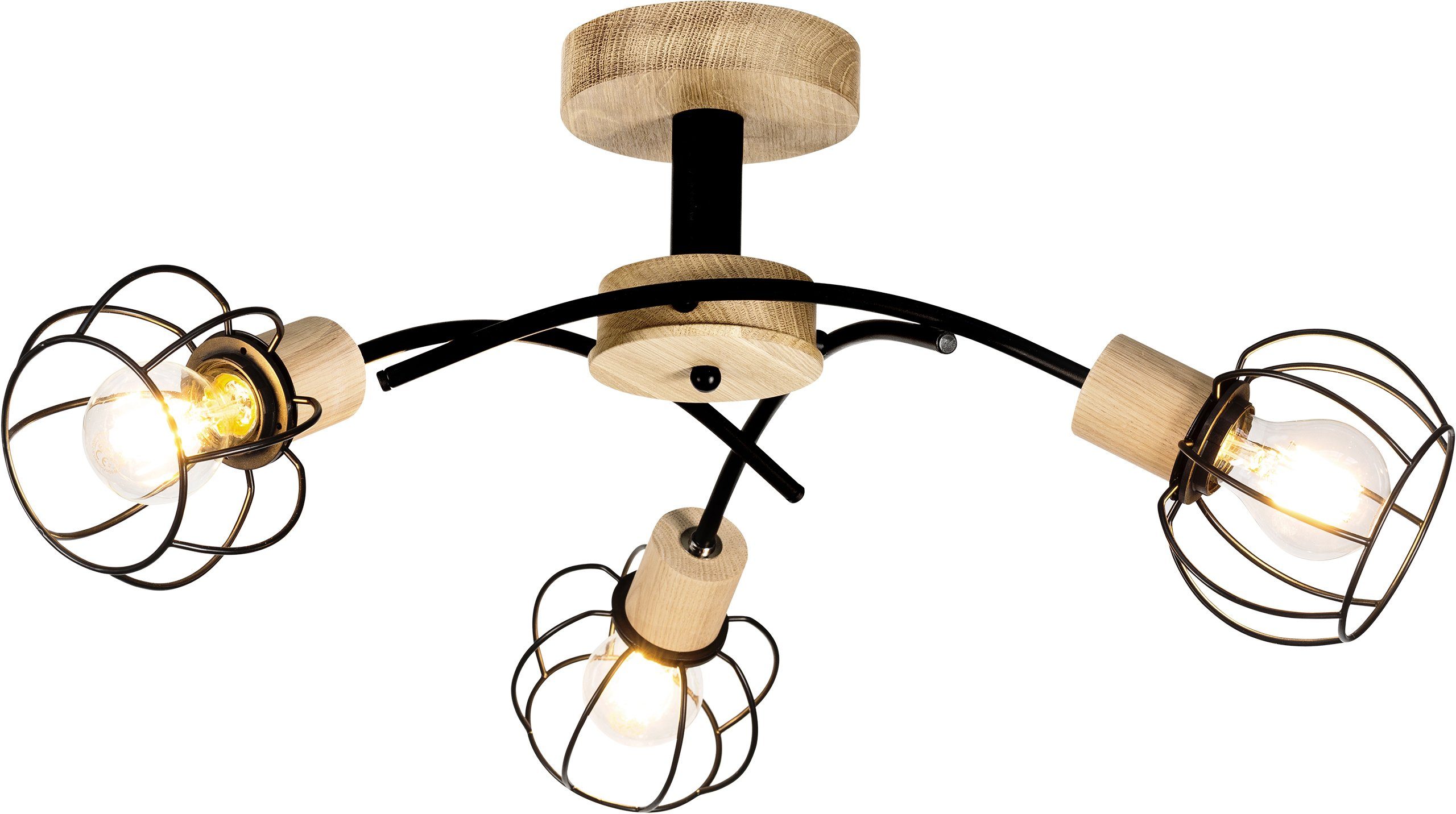 BRITOP LIGHTING Plafondlamp Viviane Decoratieve lamp van eikenhout, FSC®-gecertificeerd, met draadkap (1 stuk)