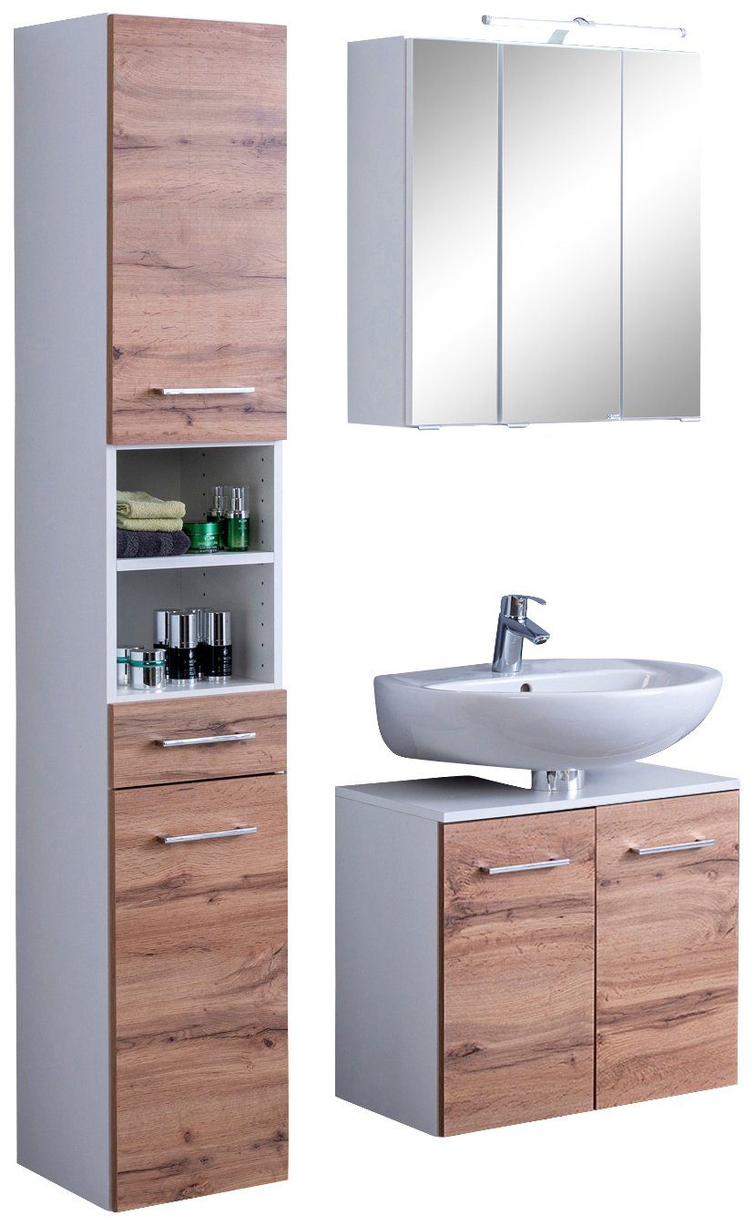 welltime Badkamerserie Avignon met 3d-spiegelkast met led-opzetlamp (3-delig) badmeubelsets beige