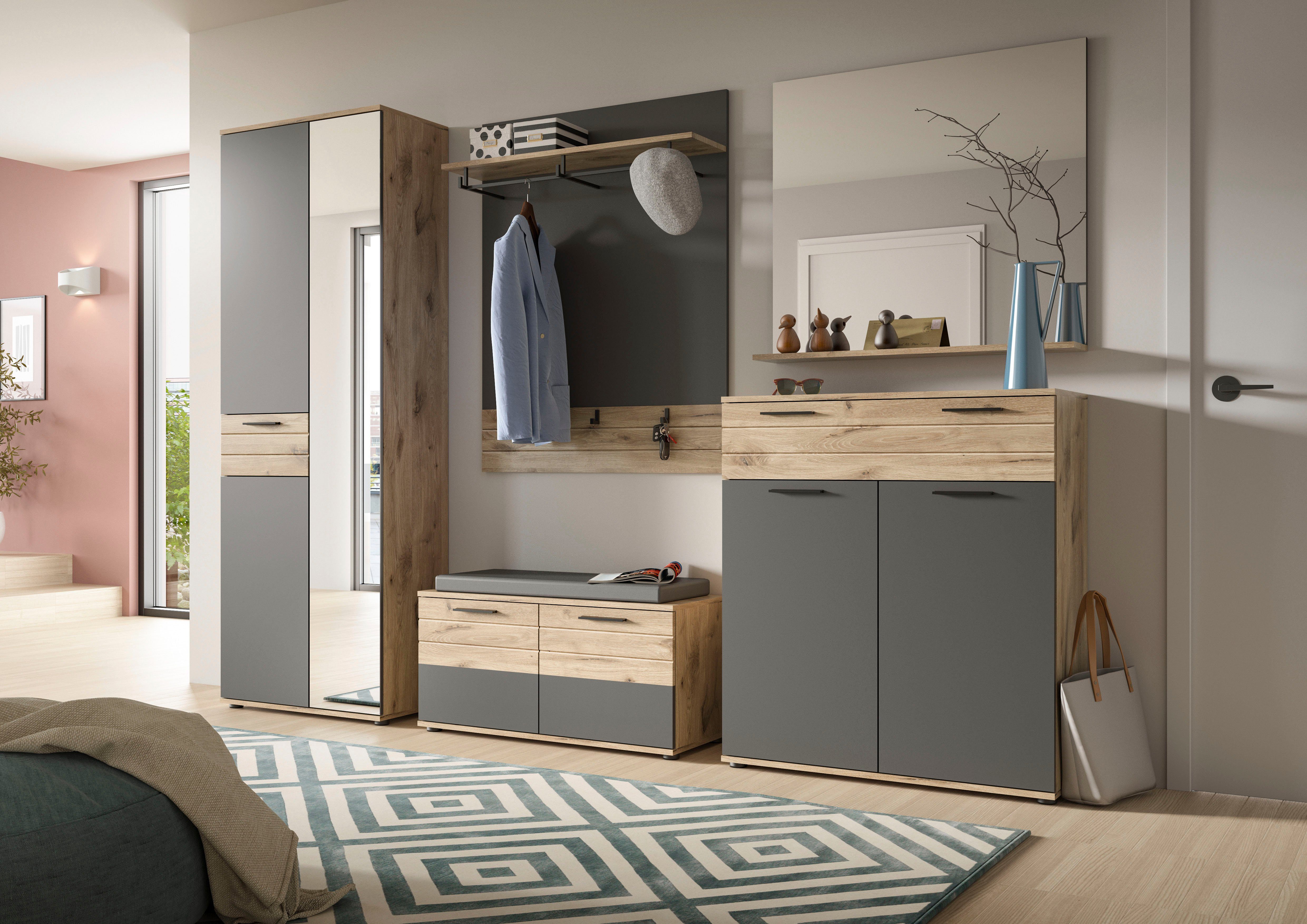 INOSIGN Schoenenkast Riga, Breedte 90 cm, 2 Deuren, 1 Lade, 4 Planken, 5 Vakken hoogwaardige groeffrezen, met softclose, commode, dressoir, kast