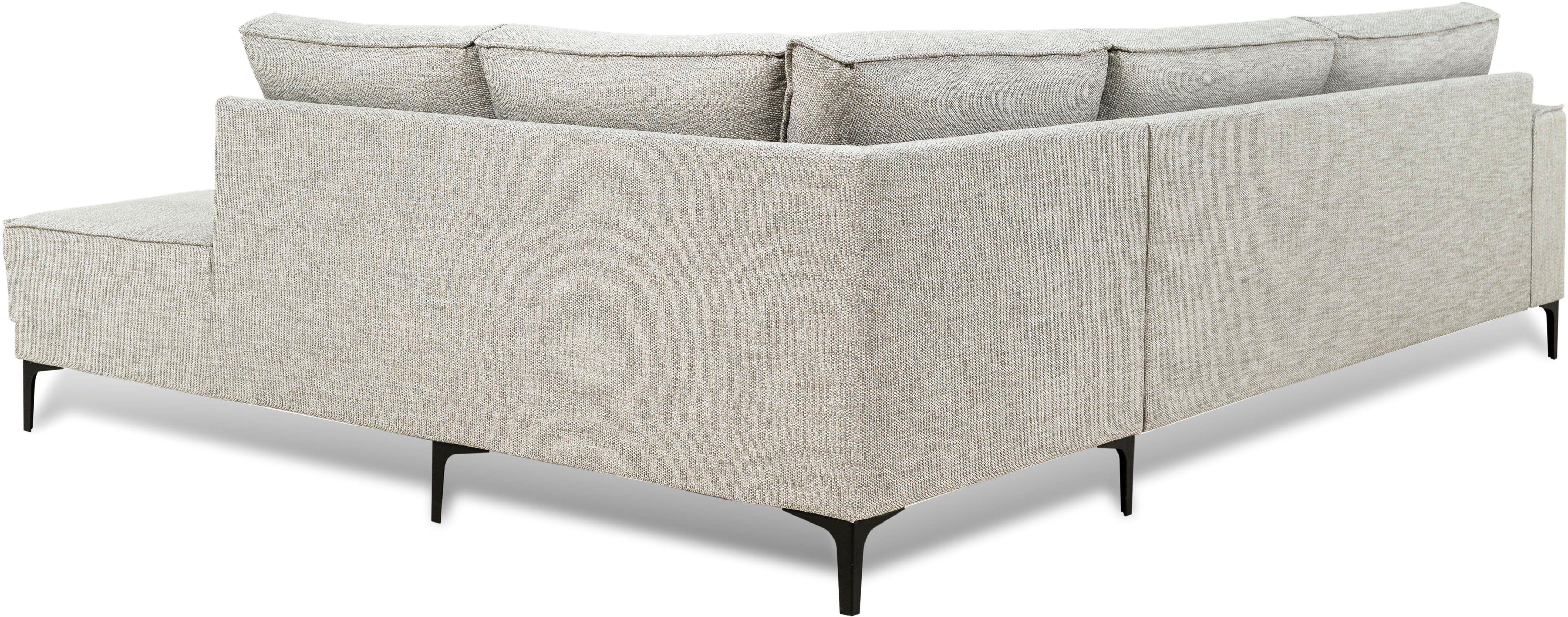 Places of Style Hoekbank Oland, structuur, platweefsel, luxe microvezel, bouclé L-vorm, 289 cm, golfondersteuning, Scandinavisch ontwerp, metalen poten