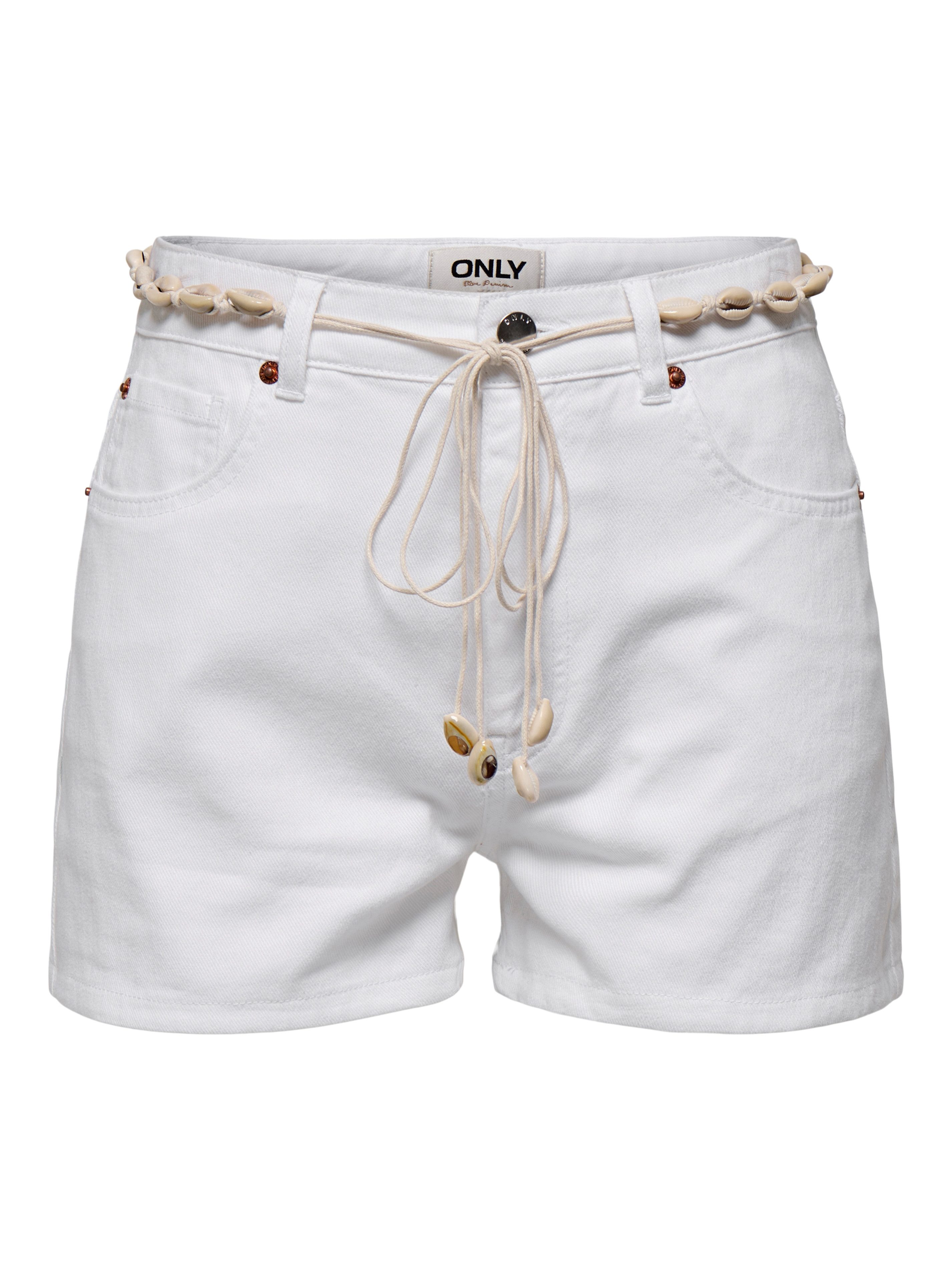 Only Jeansshort ONLZUMA HW SHELL BELT DNM SHORTS BJ met destroyed effect en rafelige zoom