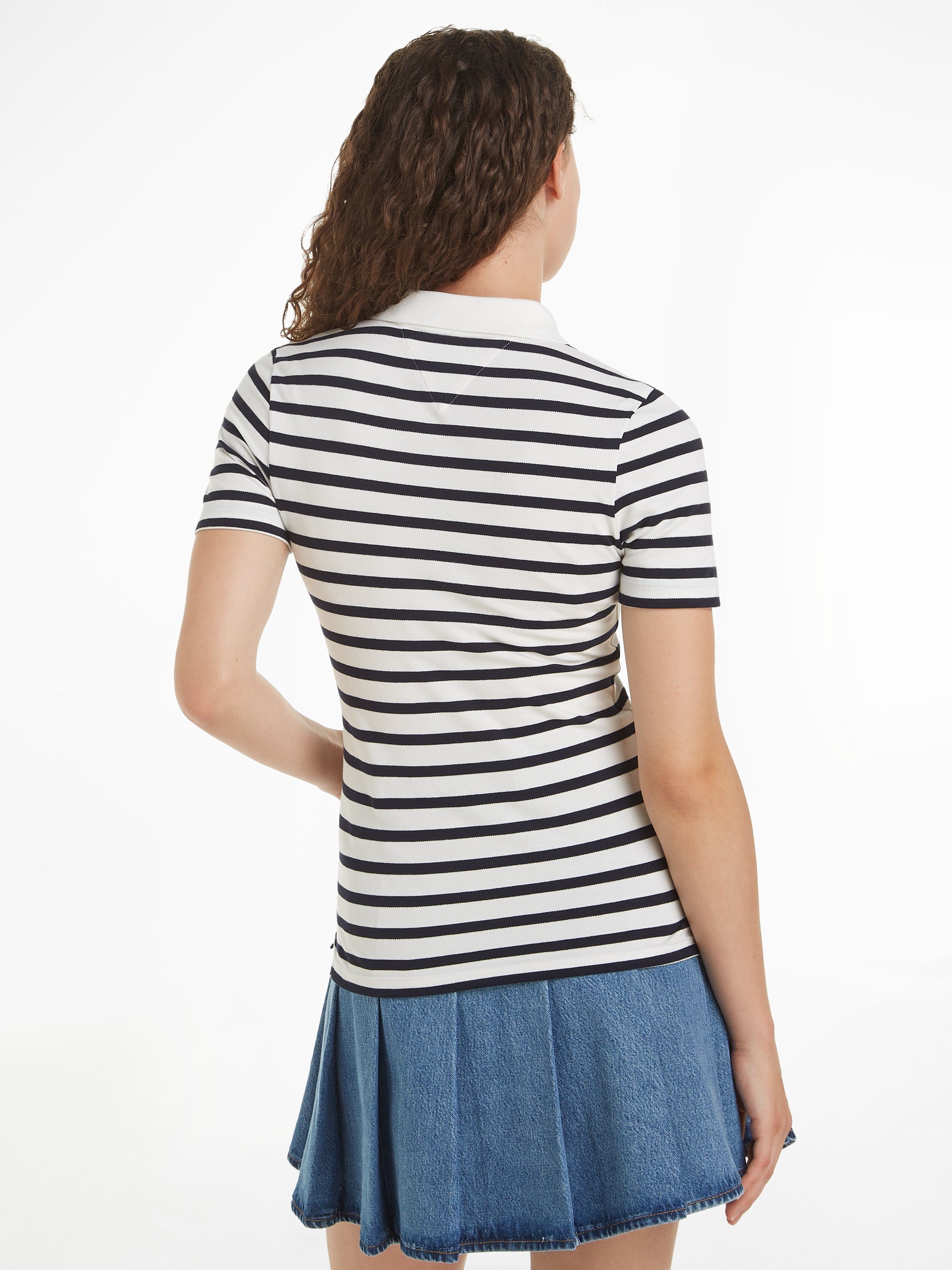 Tommy Hilfiger Poloshirt 1985 SLIM PIQUE STRIPE POLO SS met discreet geborduurd tommy hilfiger logo