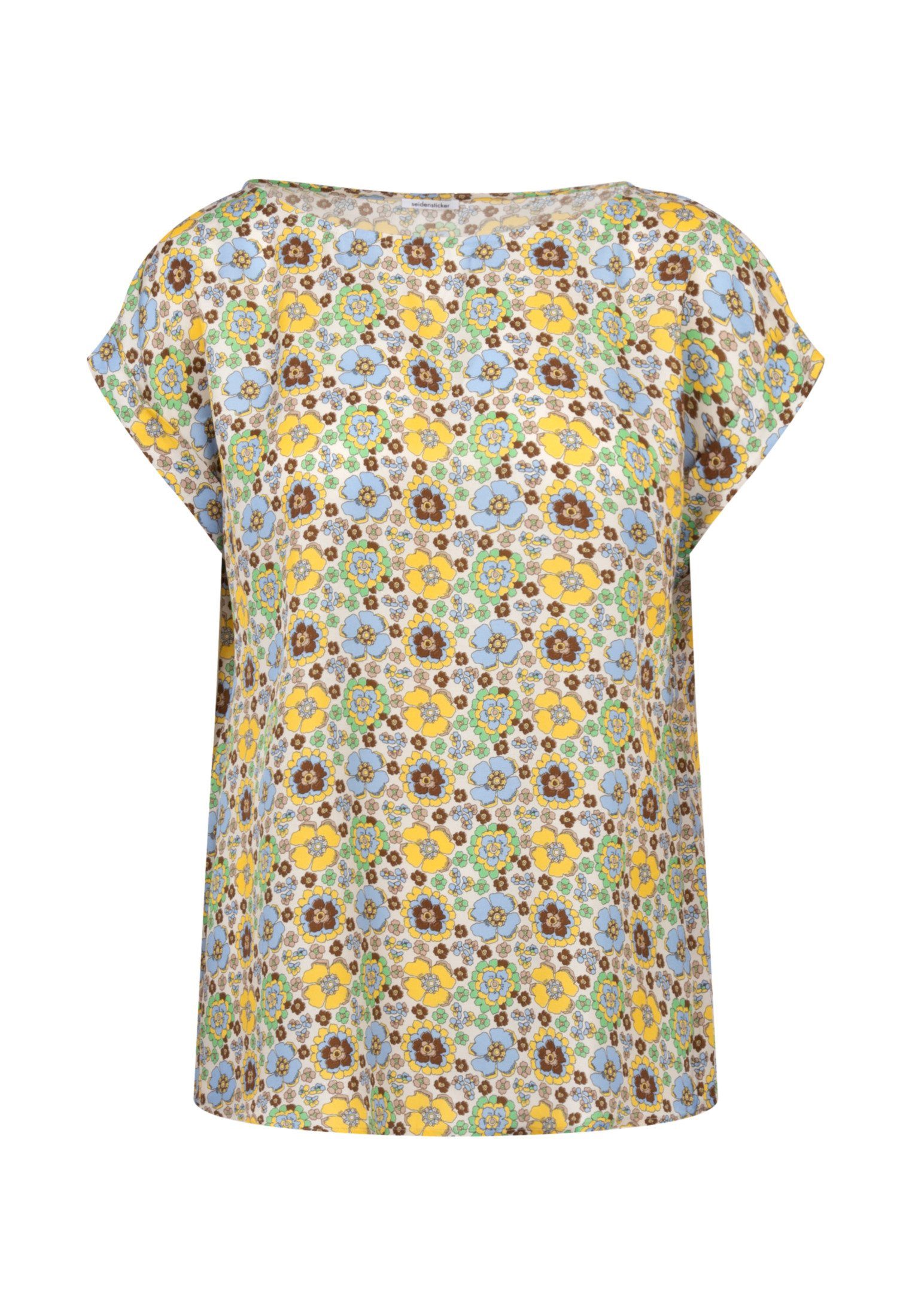 seidensticker Shirtblouse Zwarte roos Korte mouwen ronde hals print