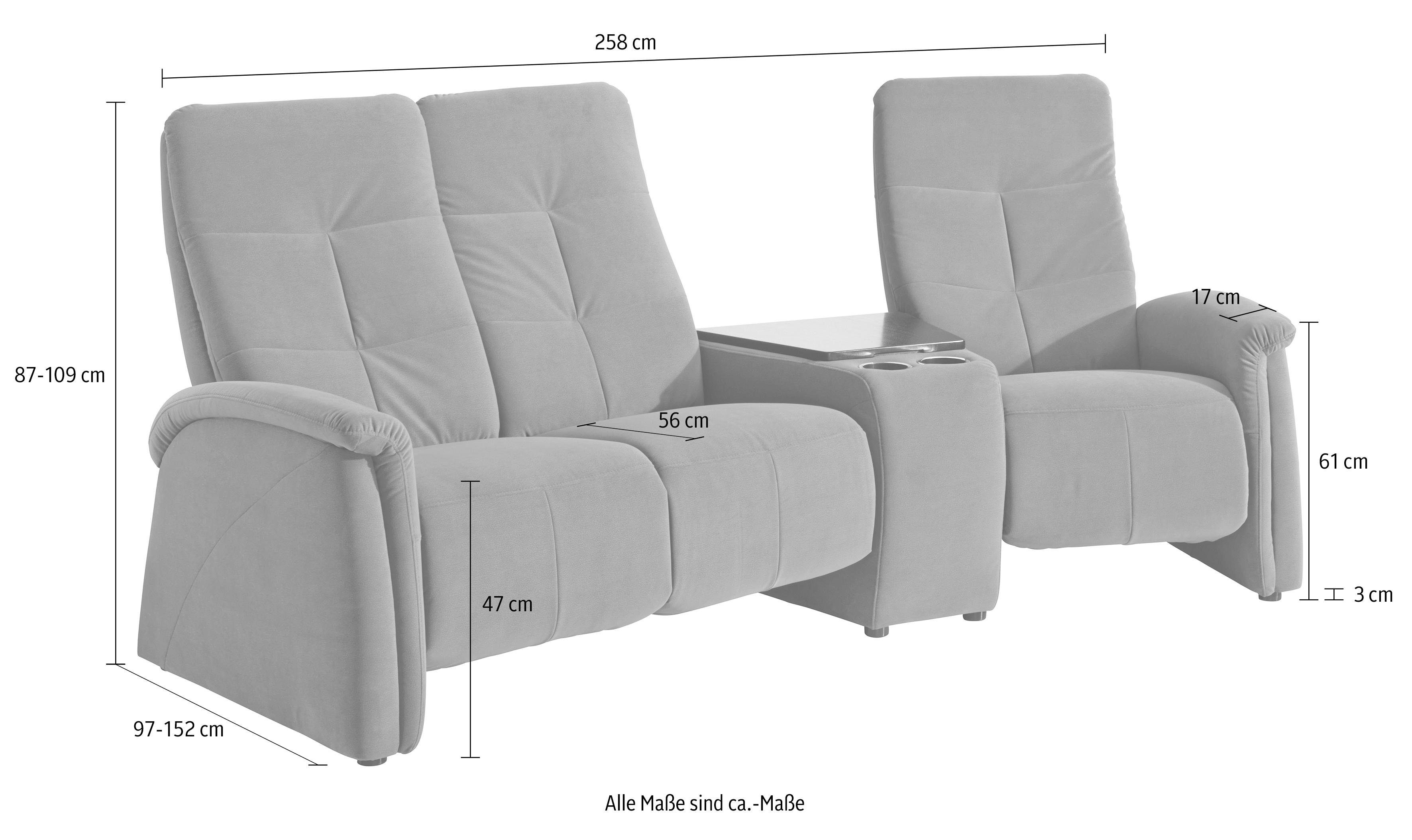 exxpo - sofa fashion 3-zitsbank Tivoli, bioscoopbank met tafelblad & opbergruimte, handmatige relaxfunctie