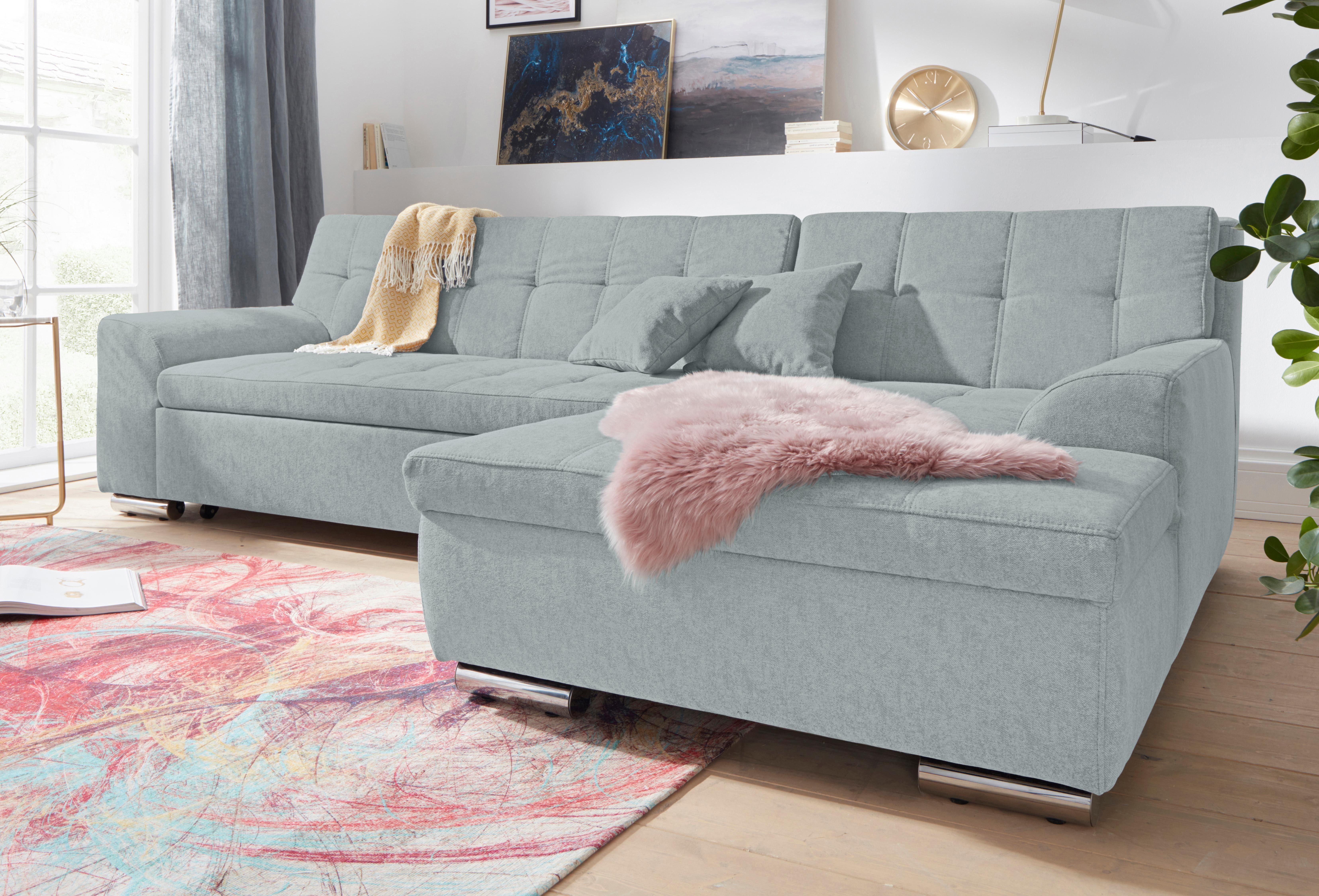 DOMO collection Hoekbank Aversa, moderne stiksels in de zitting en rug, gebogen armleuningen,