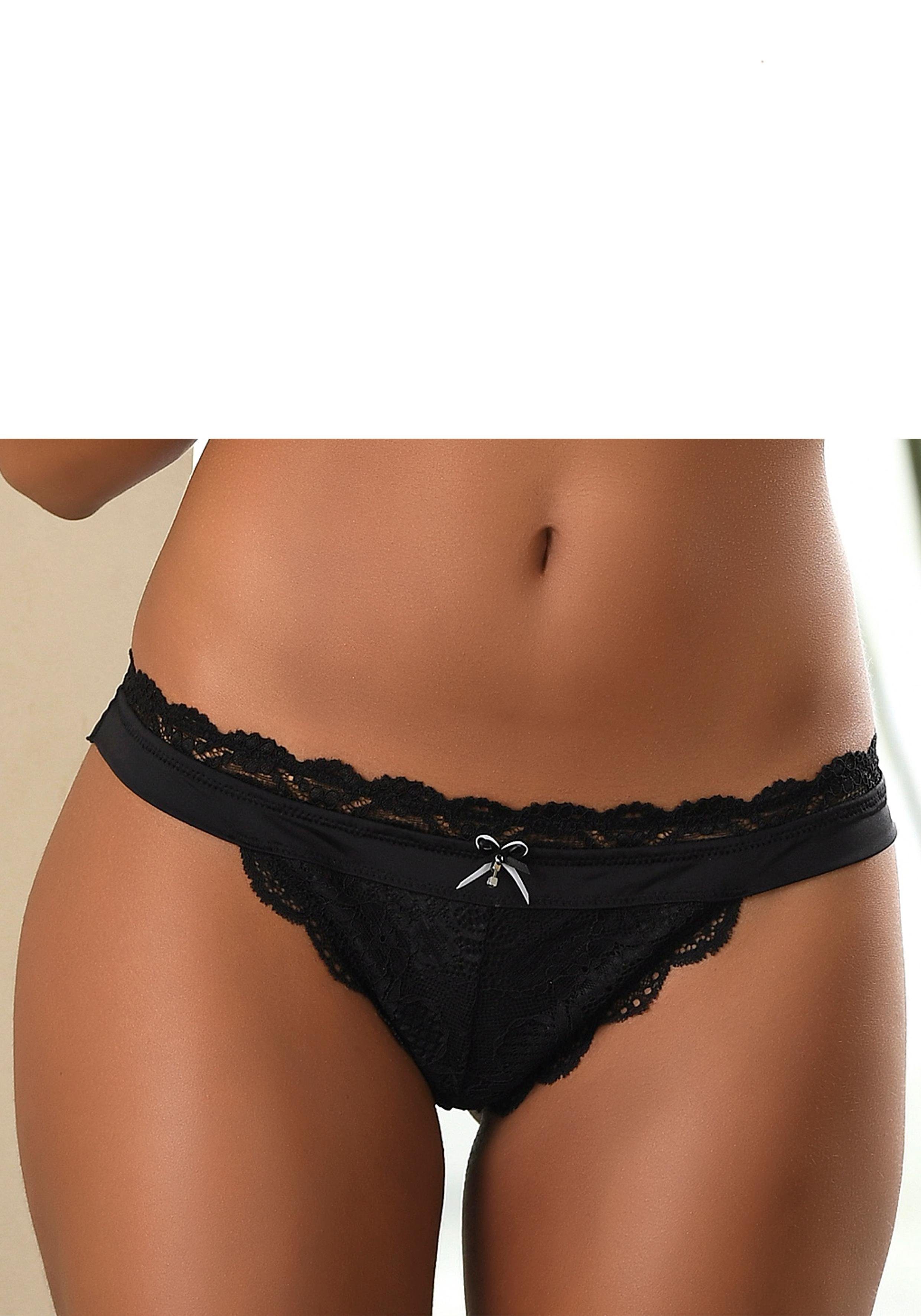 Lascana String Premium Dessous van delicate kant met fijne decoratieve strik en accessoire