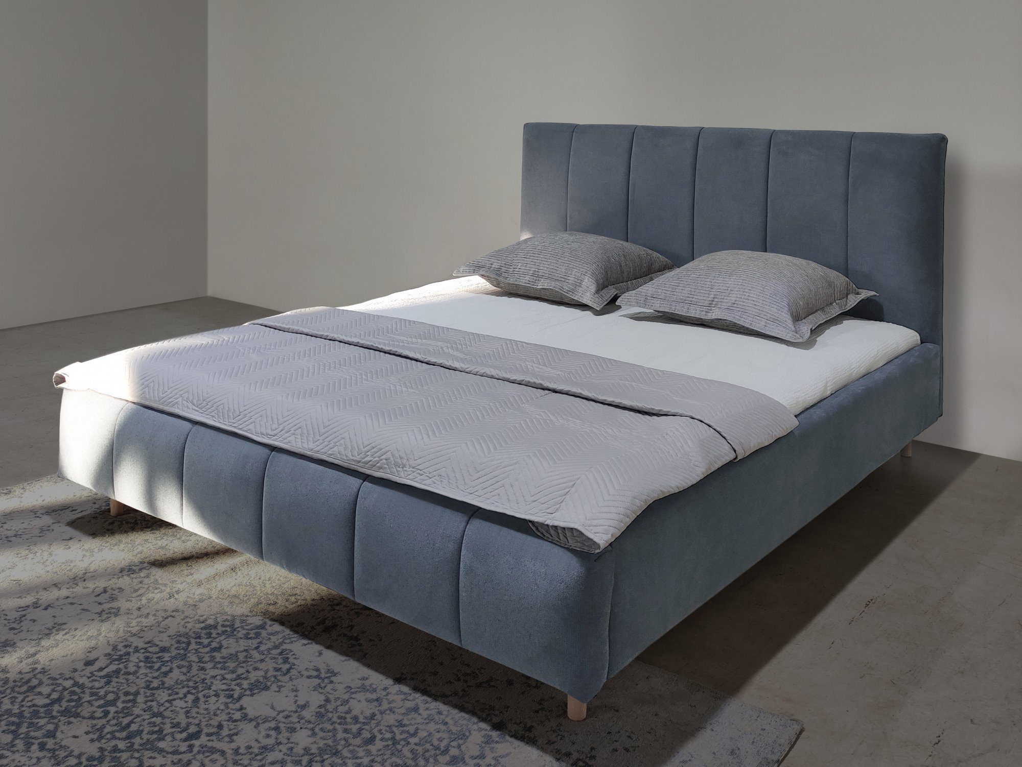andas Gestoffeerd bed Muhos met een bekleed hoofdbord, incl. lattenbodem bedden blauw