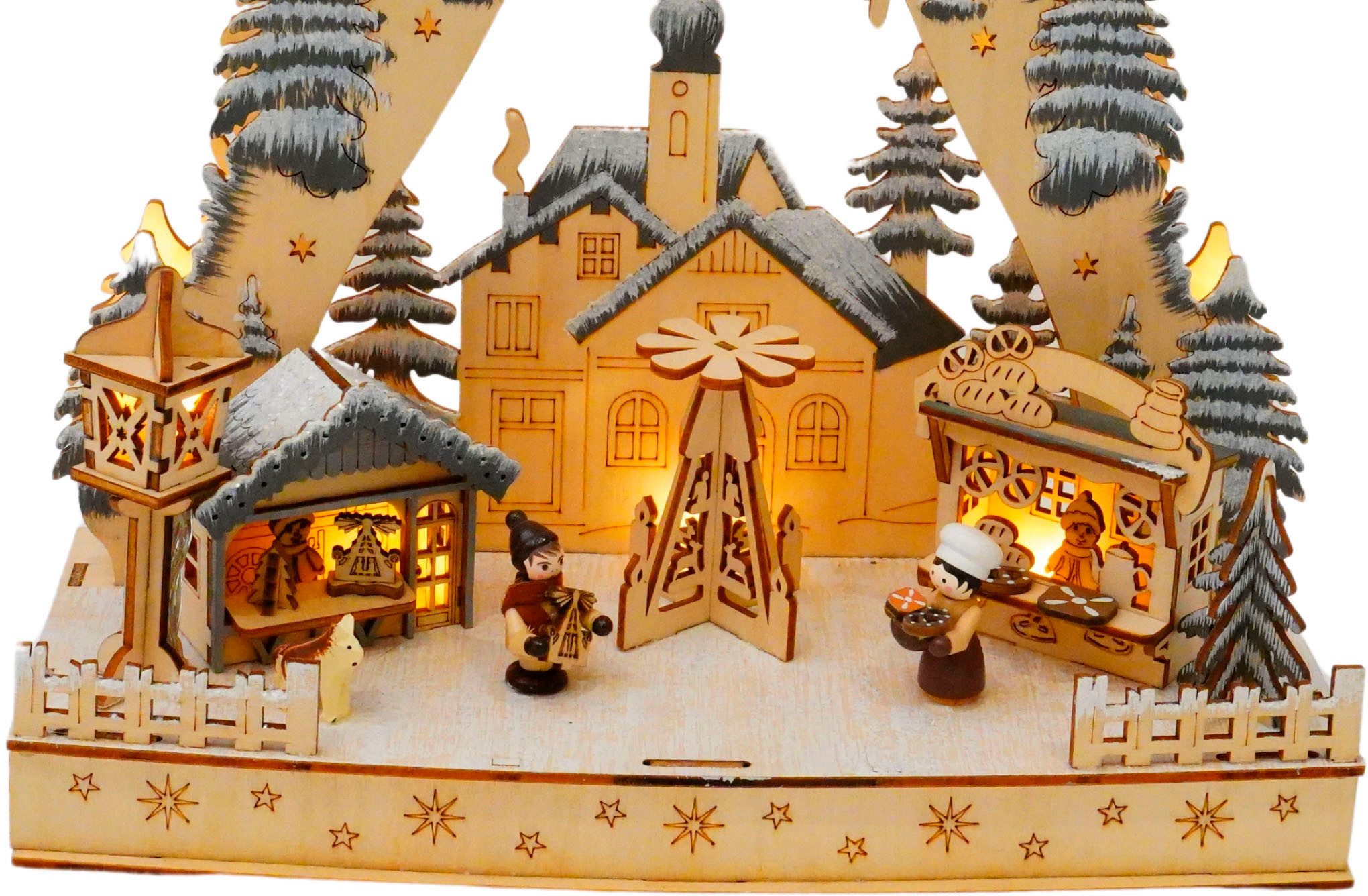 Myflair Möbel & Accessoires Led-luchtboog Winterlandschap, kerst dorp met bos Kerstdecoratie van hout, hoogte ca. 33 cm (1-delig)