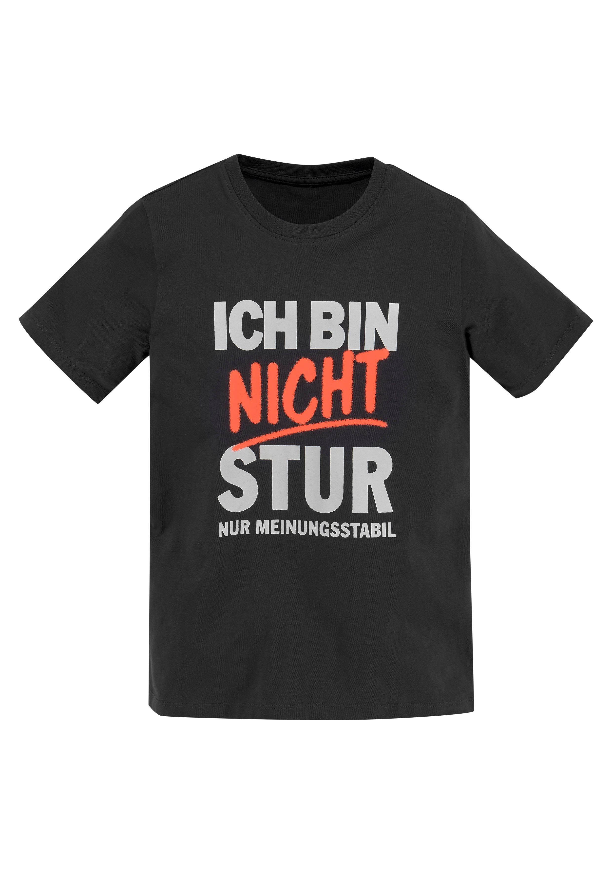 KIDSWORLD T-shirt Ich bin nicht stur Korte mouwen, met ronde hals, met trendy opdruk