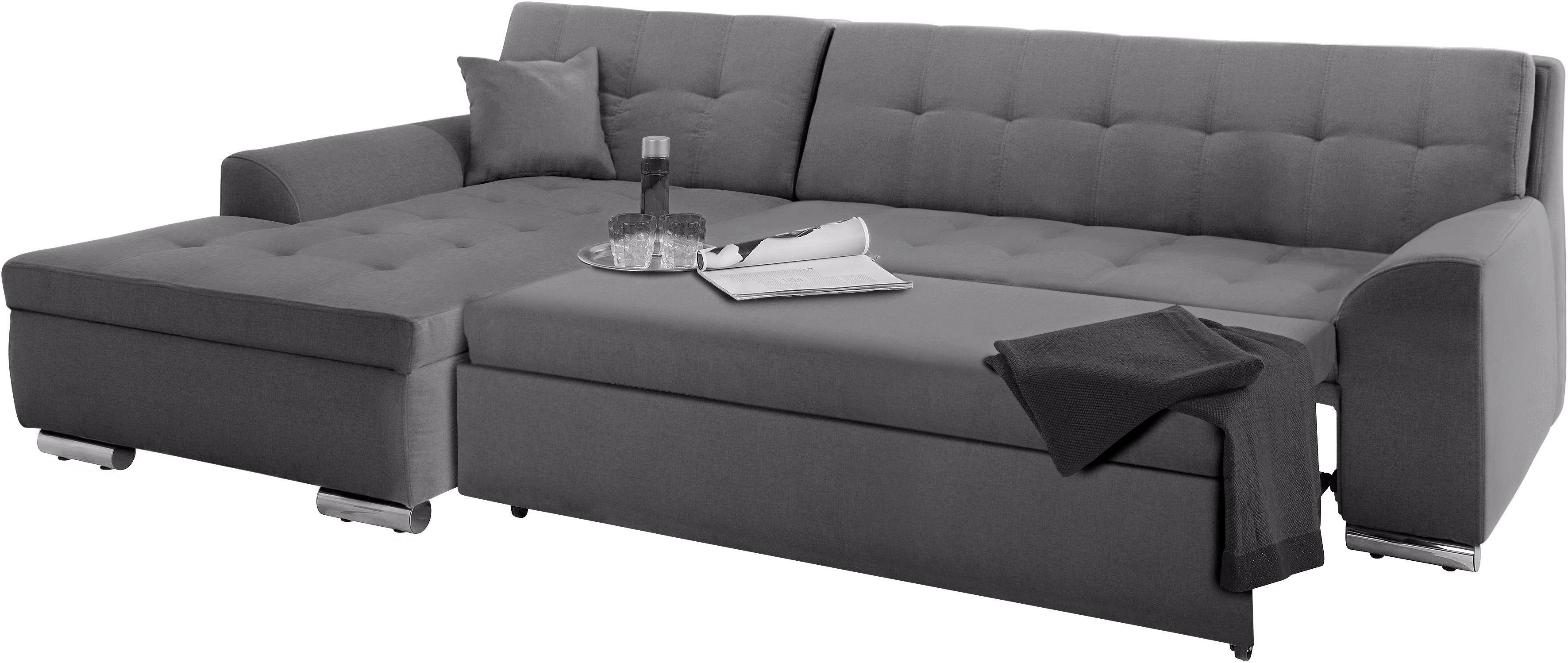 DOMO collection Hoekbank Aversa, moderne stiksels in de zitting en rug, gebogen armleuningen,
