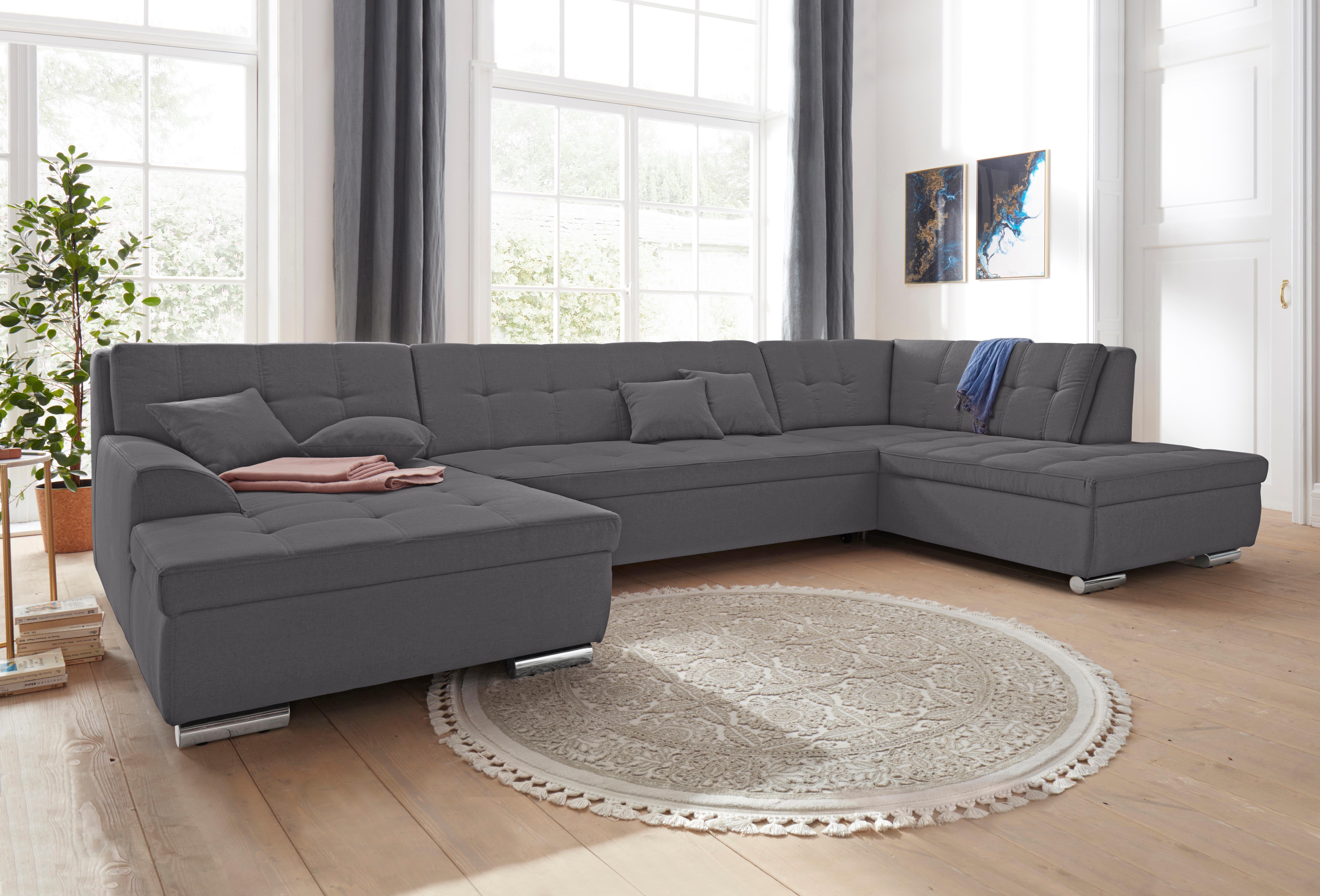 DOMO collection Zithoek Aversa U-vorm naar keuze met slaapfunctie, vrij plaatsbaar zwart, zithoeken, Récamier links, Zonder functie