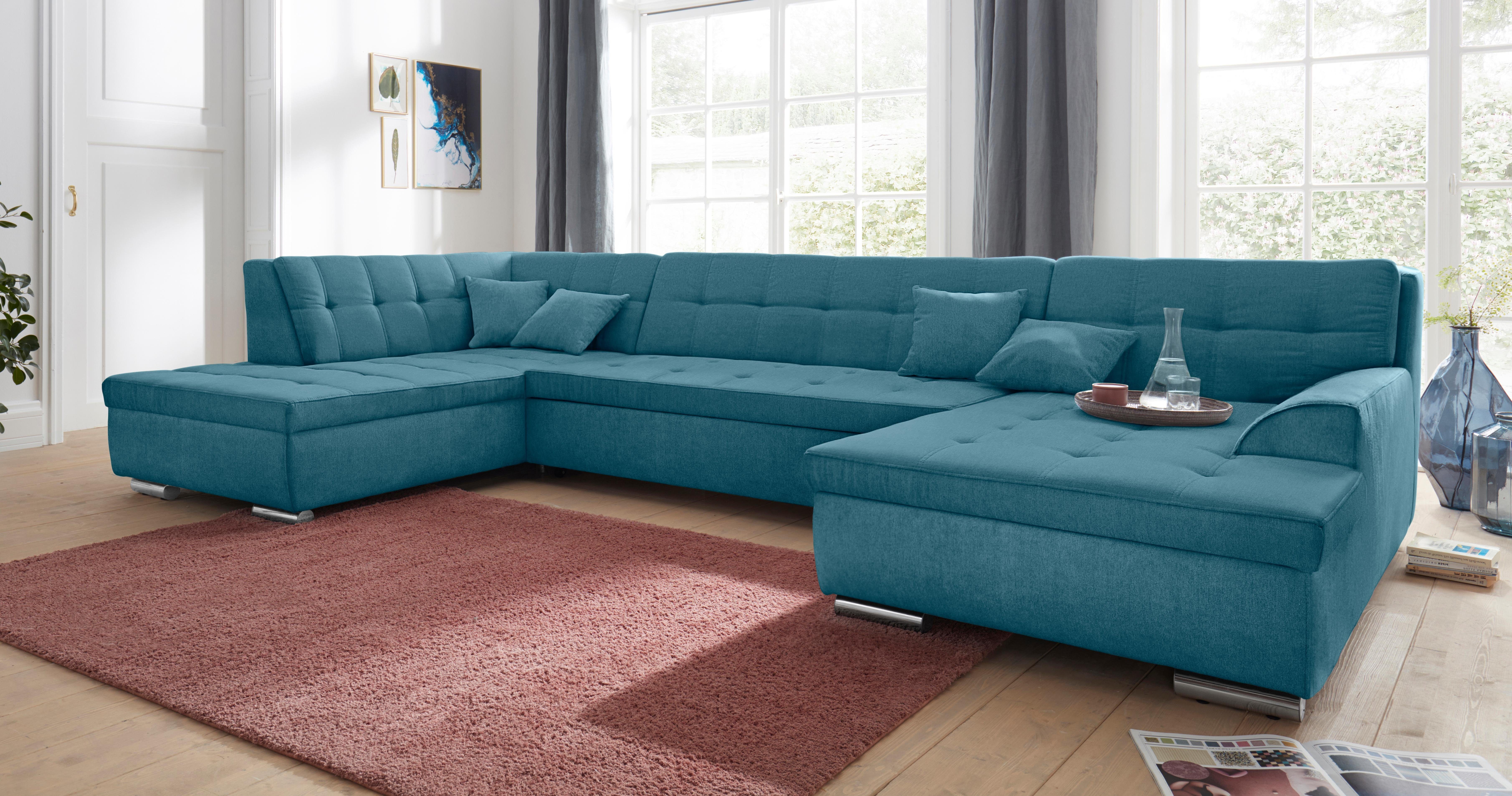 DOMO collection Zithoek Aversa U-vorm naar keuze met slaapfunctie, vrij plaatsbaar groen, zithoeken, Récamier rechts, Zonder functie
