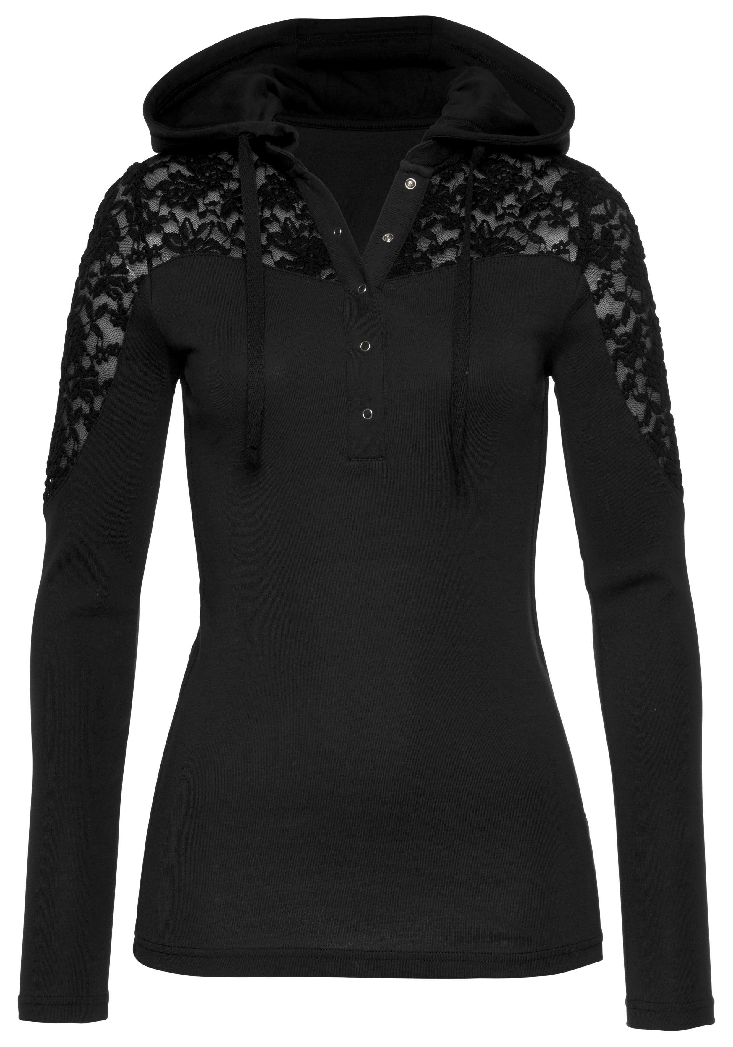 KangaROOS Capuchonshirt Lange mouwen, figuurvolgende snit, met kant en print, van katoen