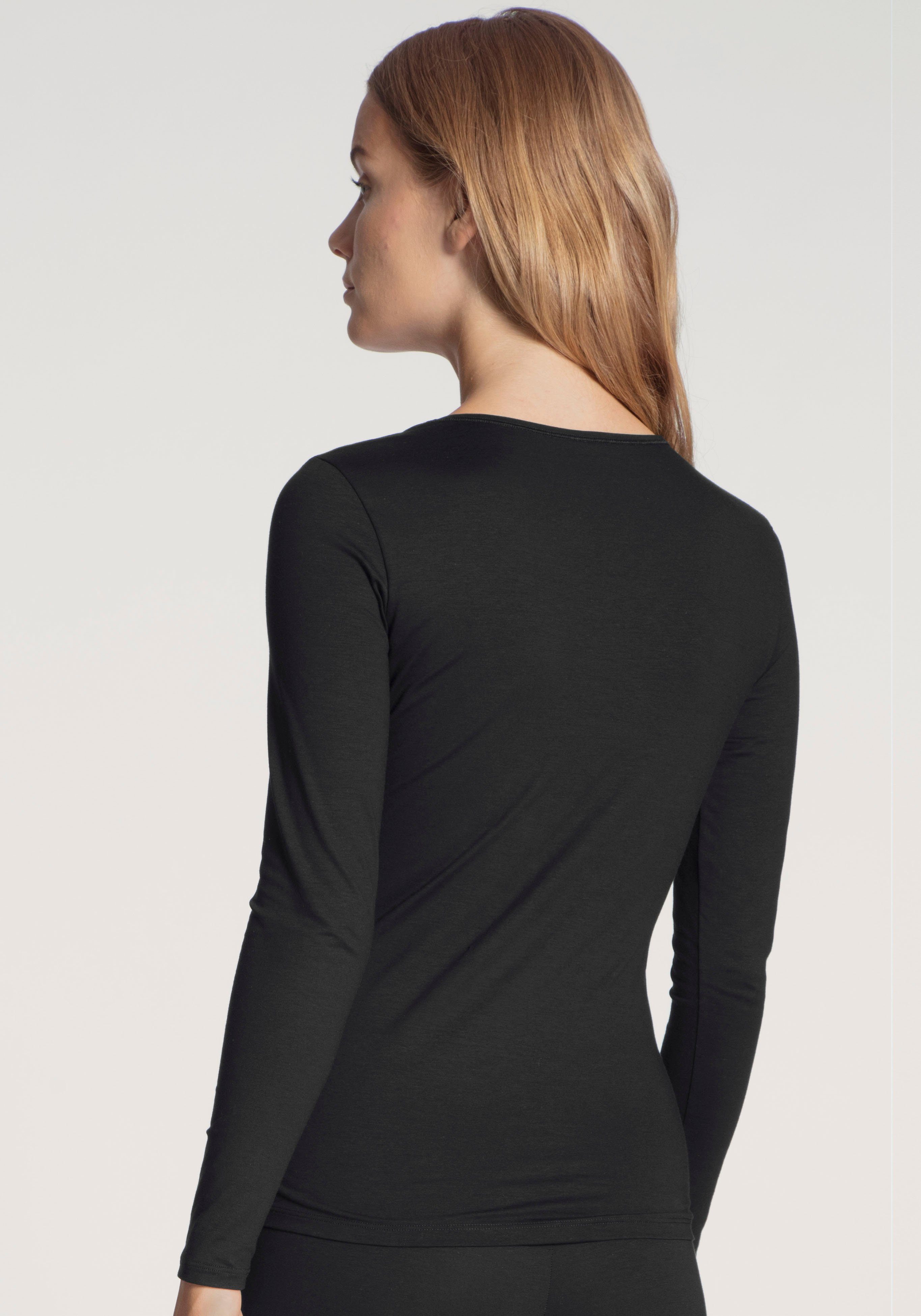 CALIDA Shirt met lange mouwen Natural Comfort met platte naadverwerking bij de decolleté en taille