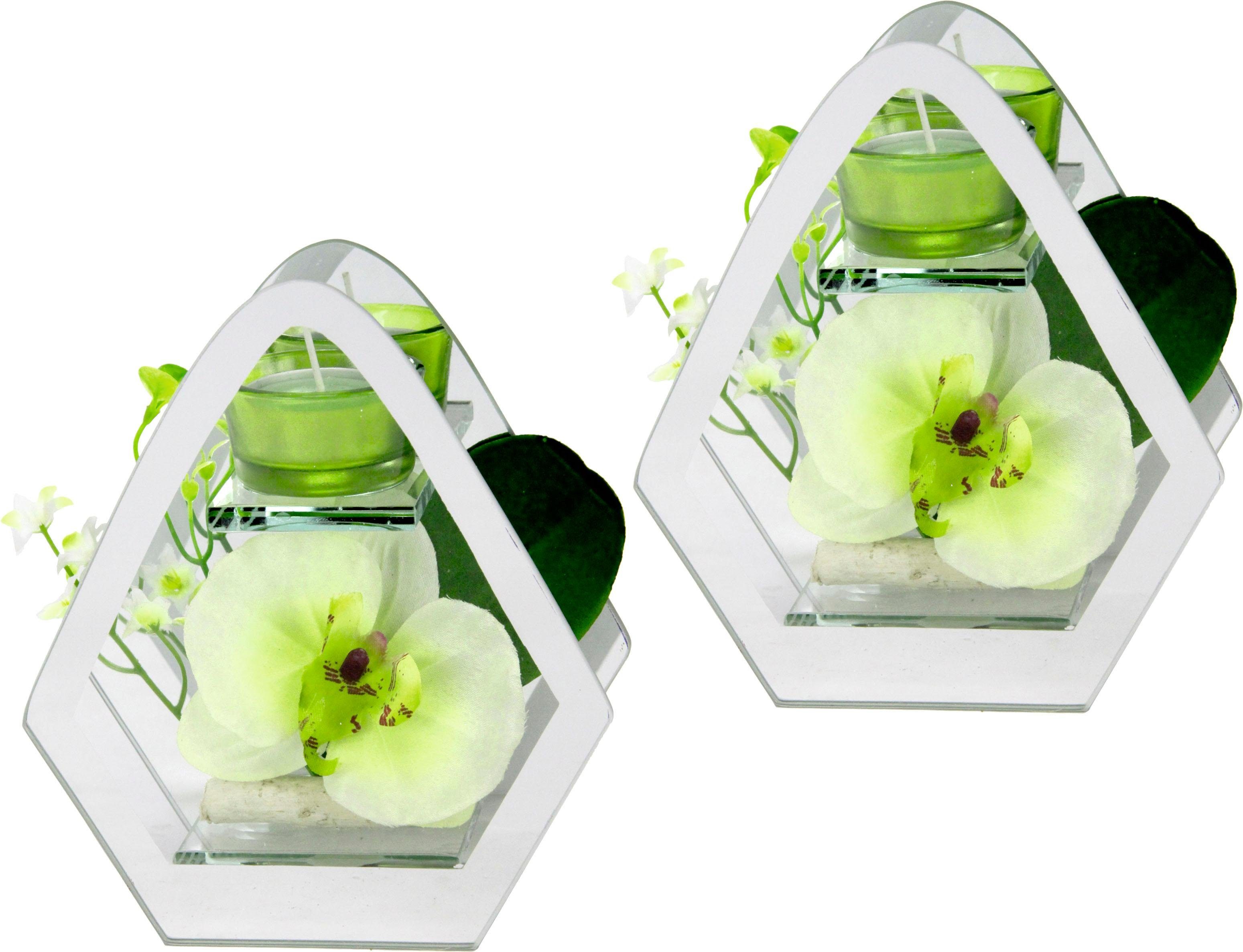 I.GE.A. Kunstplant Orchidee in het glas met waxinelichtje (set, 2 stuks)