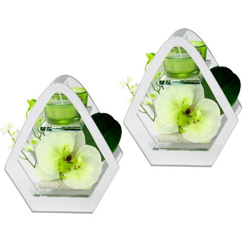 kunstplant Orchidee im Glas mit Teelicht