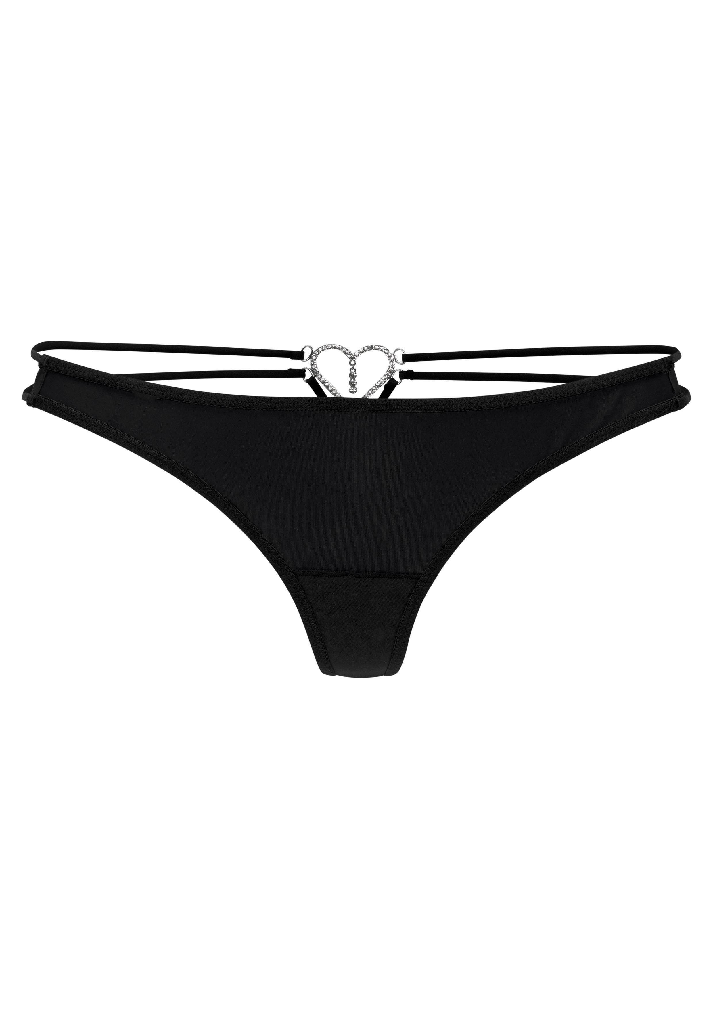 Lascana String met elastische bandjes en hartaccessoire achter