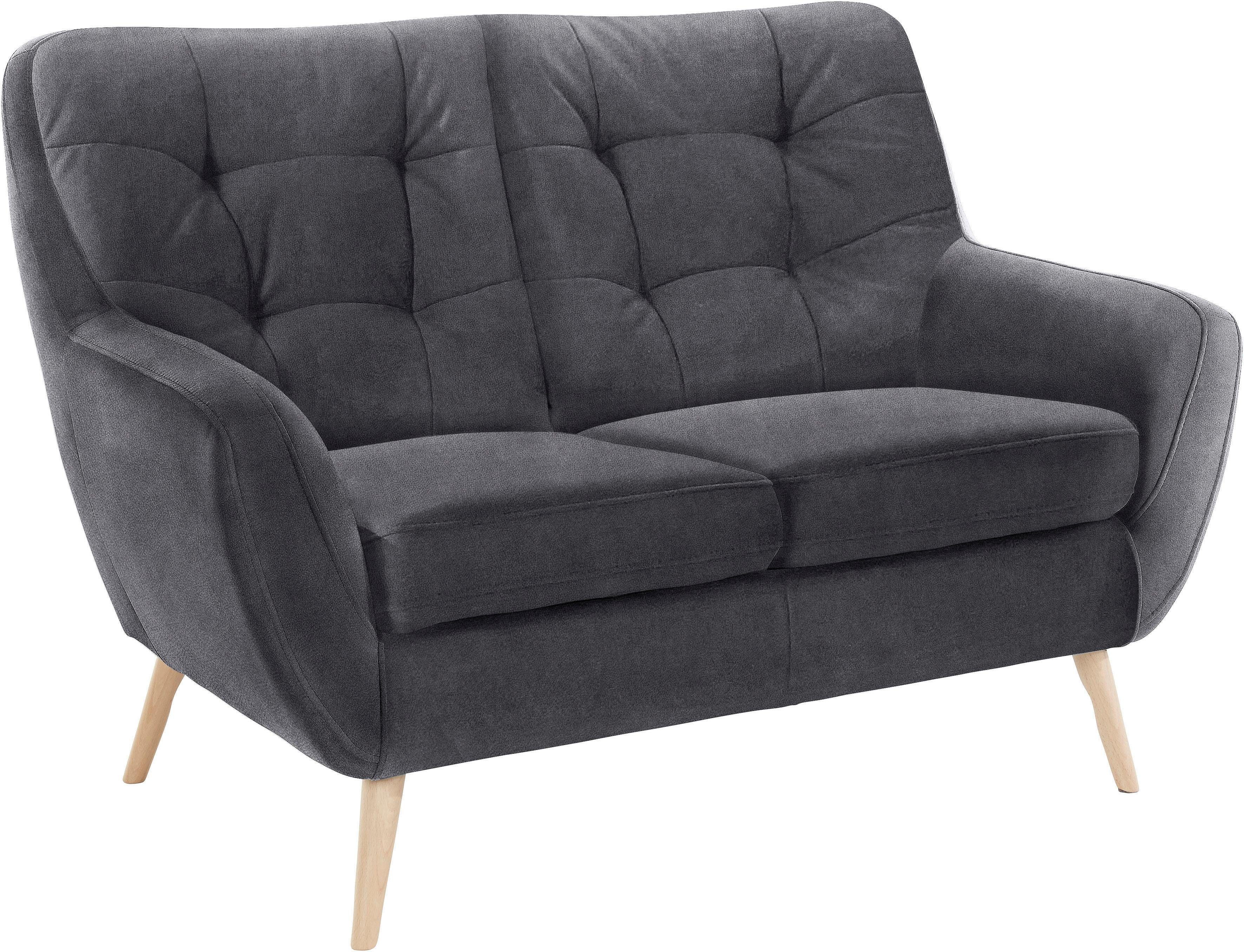 exxpo - sofa fashion 2-zitsbank Scandi, comfortabel, verfijnde rugkussens voor meer zitcomfort actuele kleuren in hoogwaardige bekledingskwaliteiten, houten voet