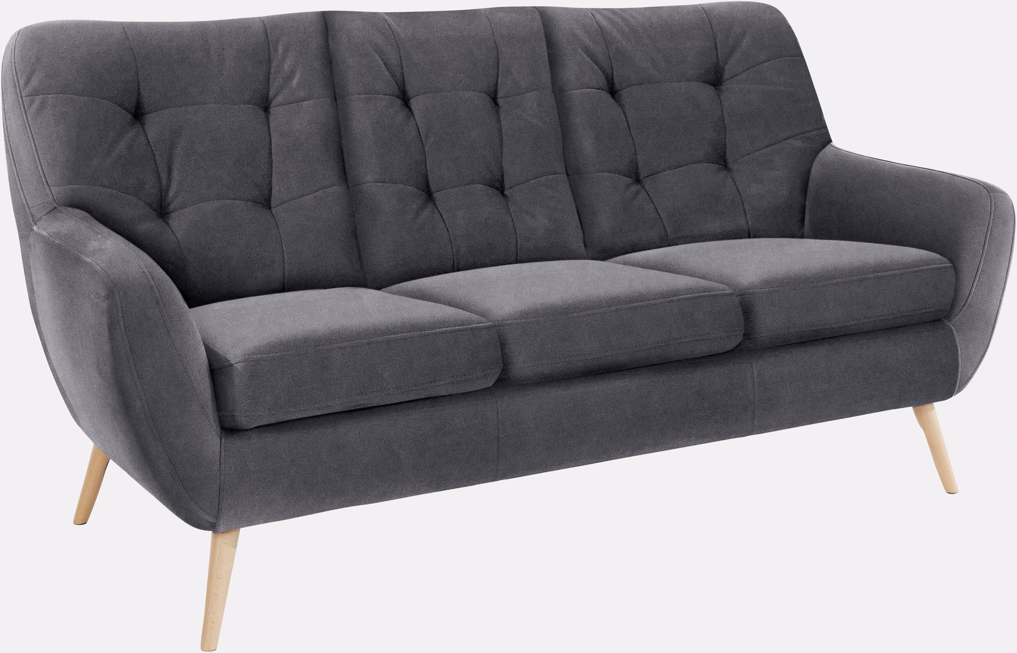 exxpo - sofa fashion 3-zitsbank Scandi, comfortabel, verfijnde rugkussens voor meer zitcomfort actuele kleuren in hoogwaardige bekledingskwaliteiten, houten voet