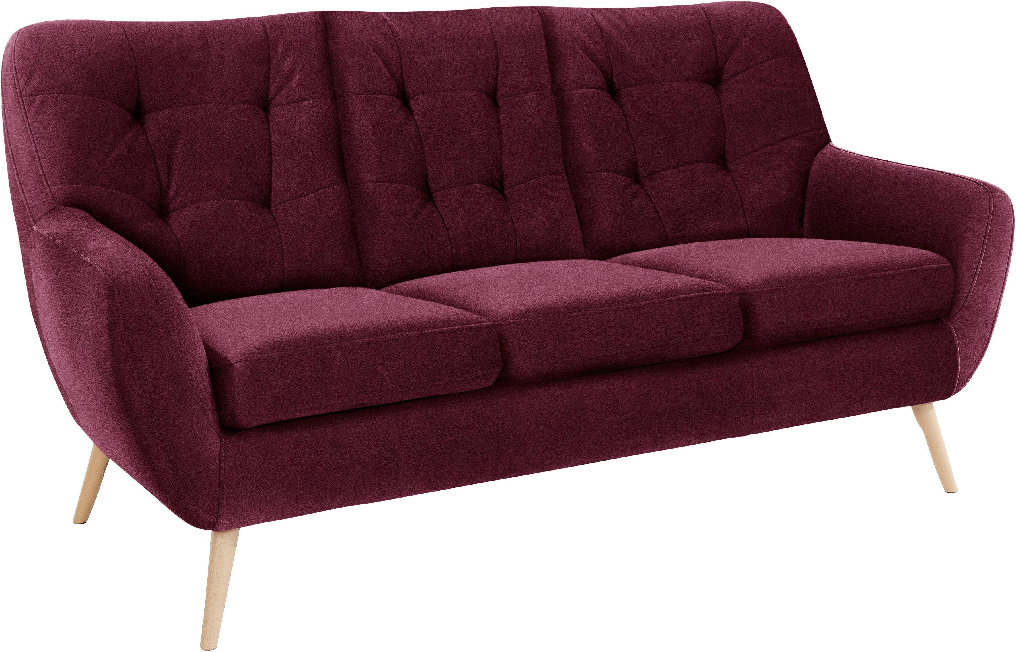 exxpo - sofa fashion 3-zitsbank Scandi, comfortabel, verfijnde rugkussens voor meer zitcomfort actuele kleuren in hoogwaardige bekledingskwaliteiten, houten voet