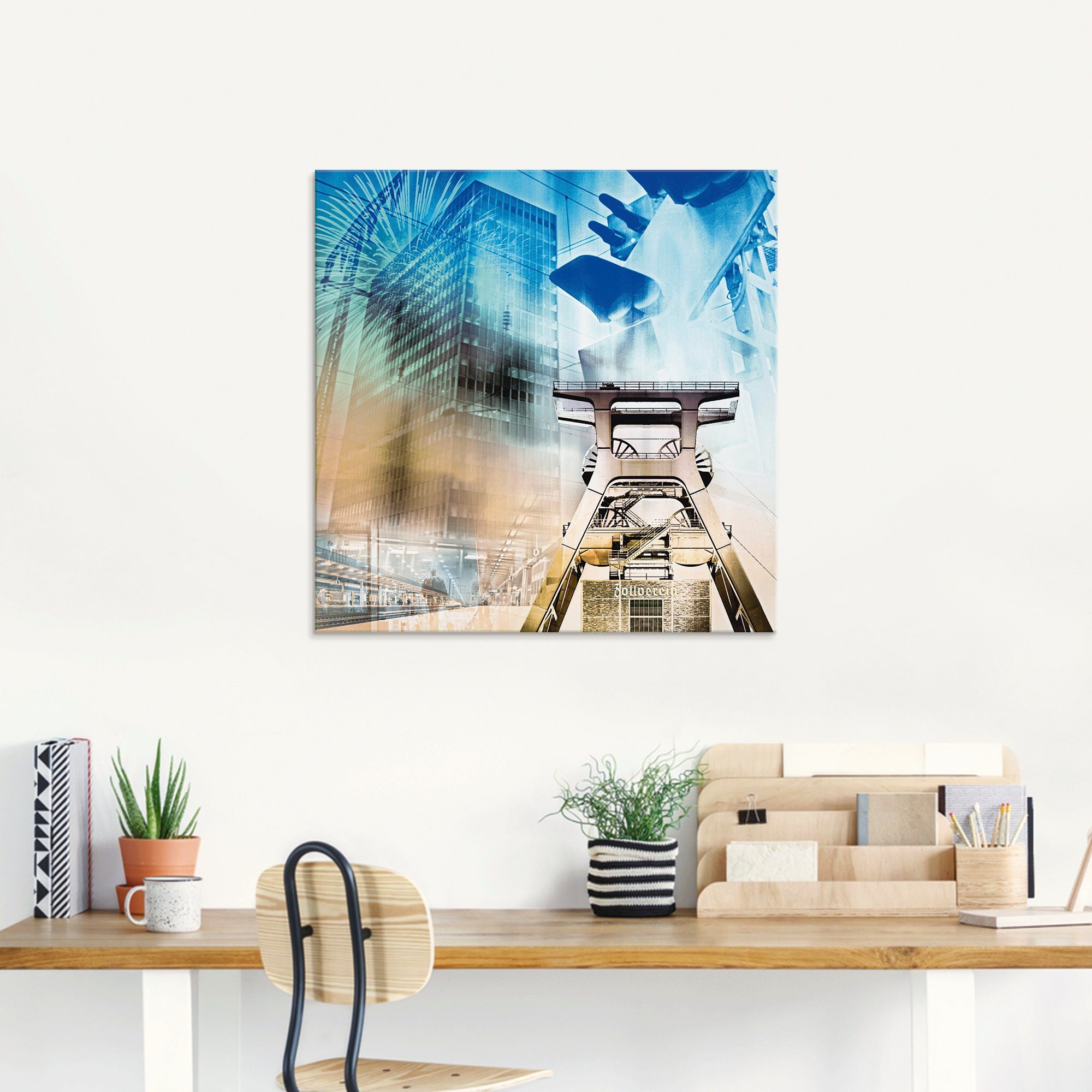 Artland Print op glas Essen skyline abstracte collage II