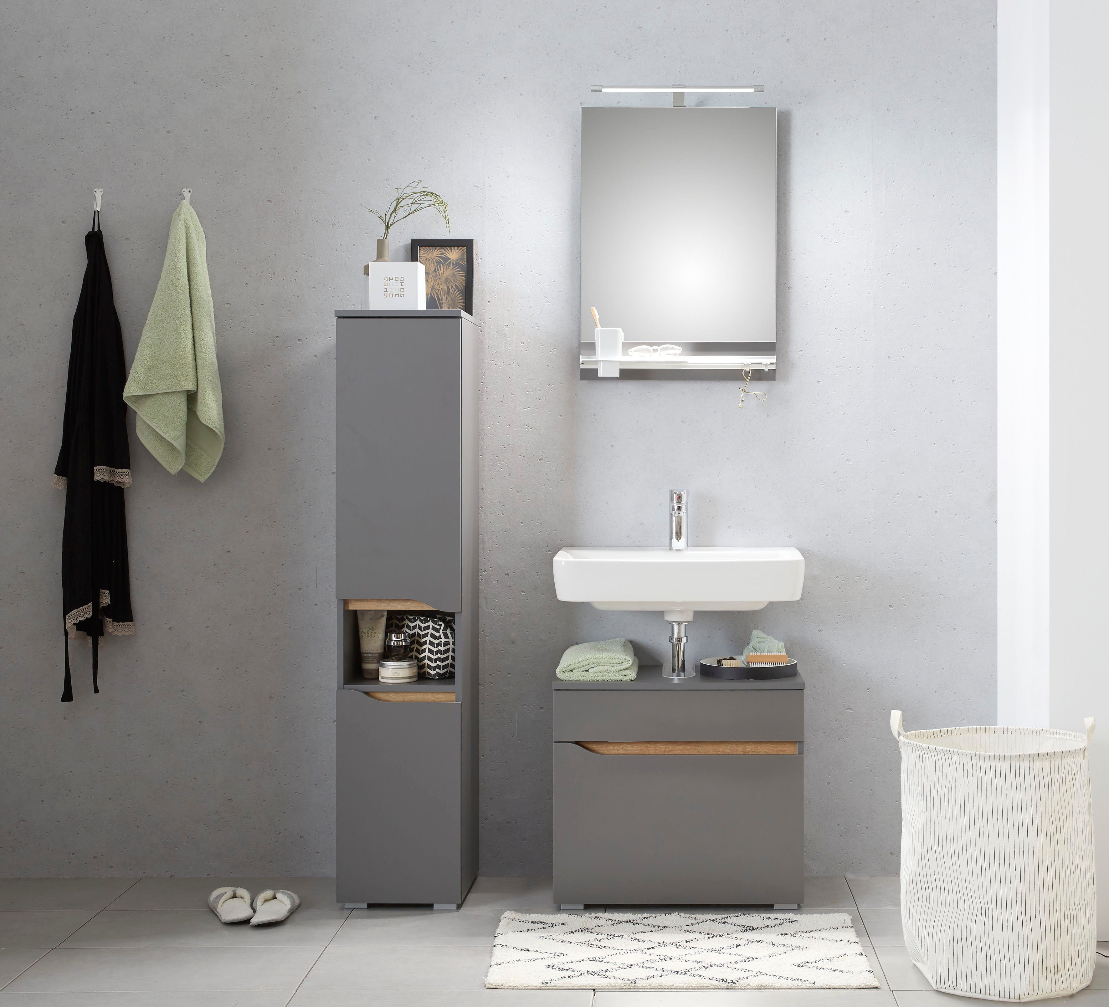 Saphir Wastafelonderkast Quickset onderkast, 60 cm breed, 1 lade Wastafelonderkast met sifonuitsparing, zonder wasbak, greeploos