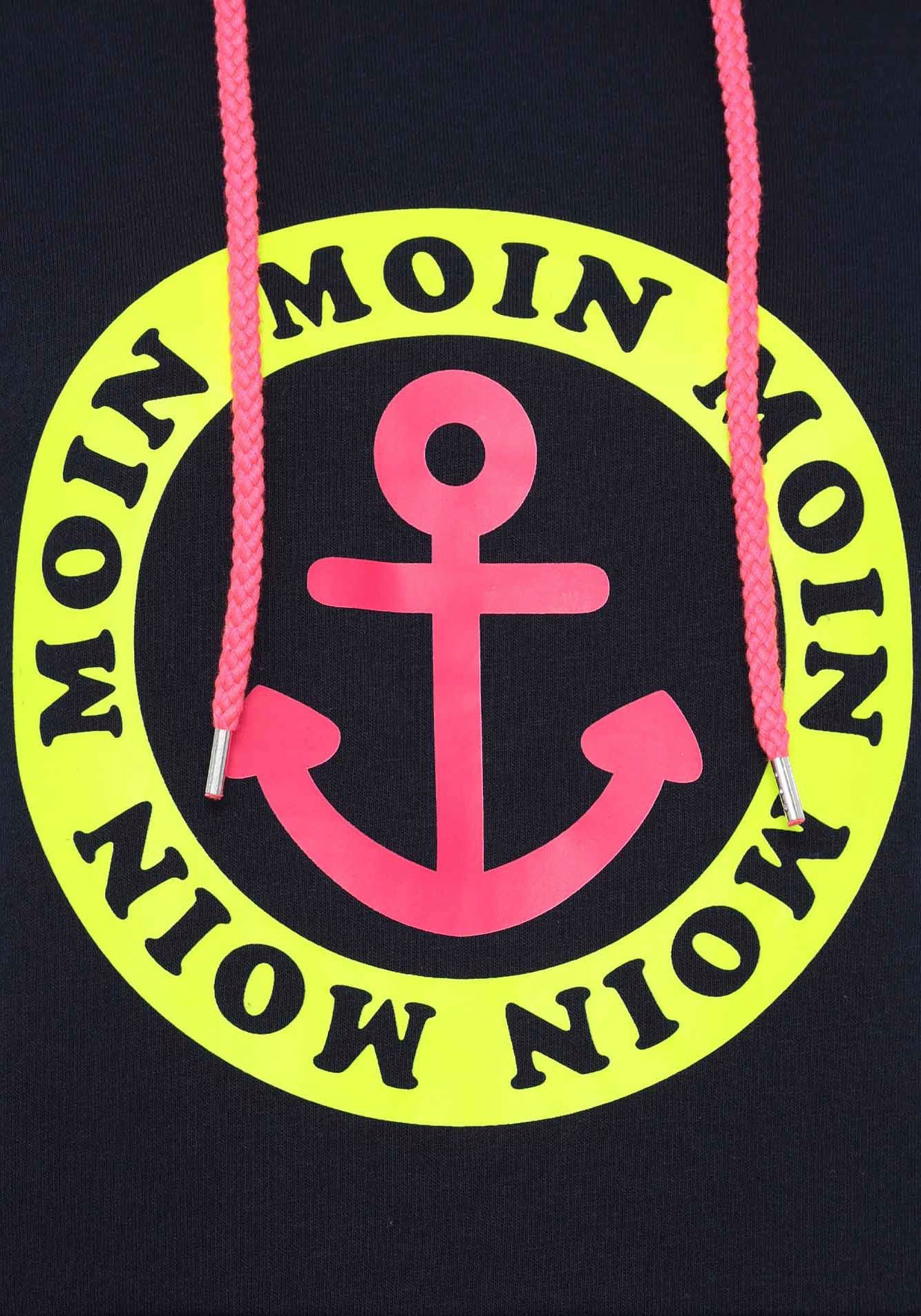 Zwillingsherz Hoodie met print "moin" en "anker" in neonkleuren