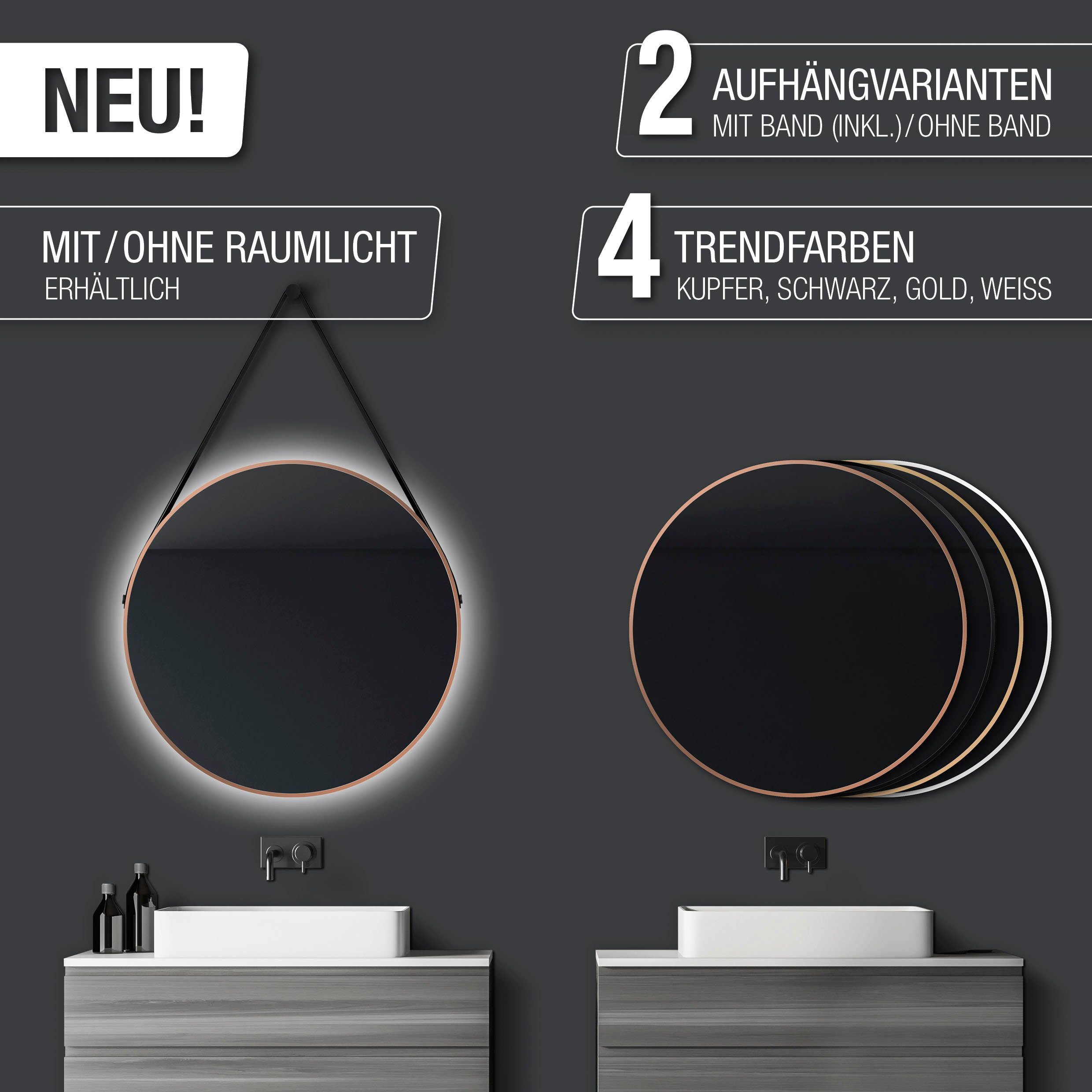Talos Led-lichtspiegel rond, met indirecte ledverlichting, mat ø 80 cm