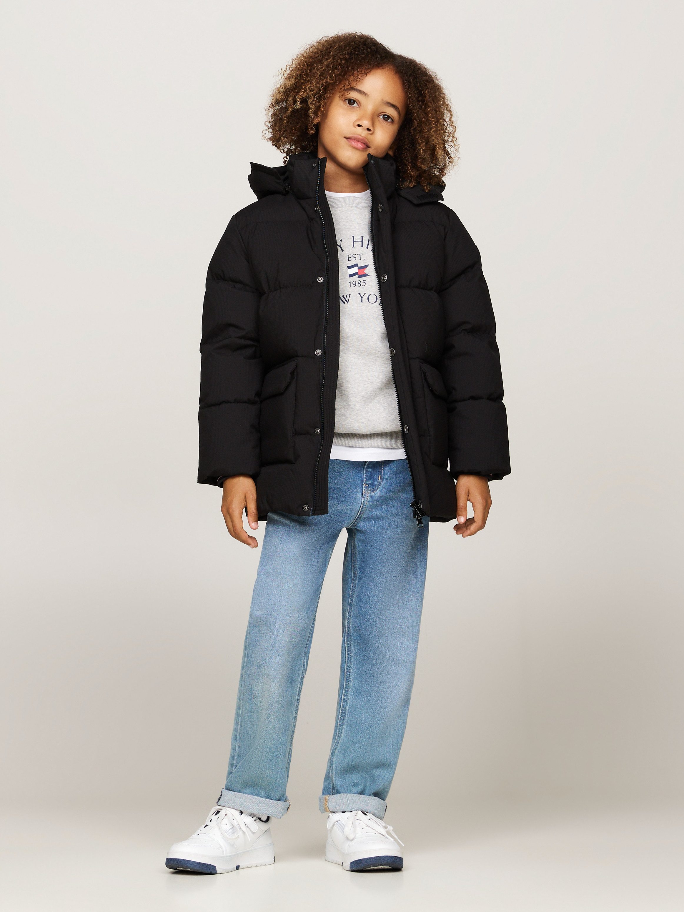 Tommy Hilfiger Gewatteerde jas MONOTYPE RIBSTOP PUFFER JACKET met contraststrepen, logo-inscriptie