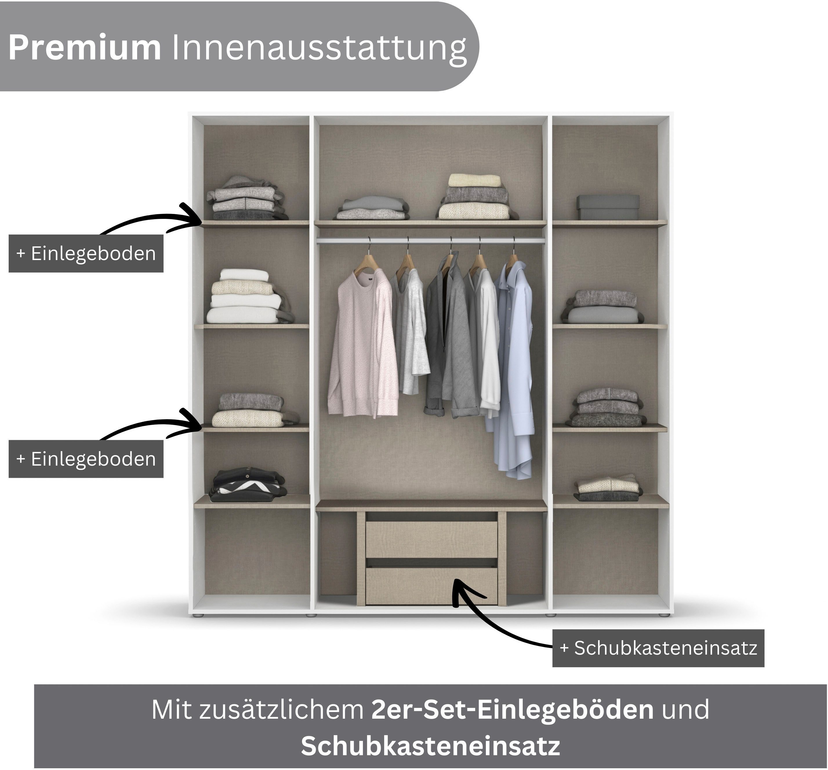 rauch Draaideurkast Kledingkast Kast Garderobe Wasmand NAGATA met Spiegel und modernen stangengriffen in graumetallic topseller made in germany