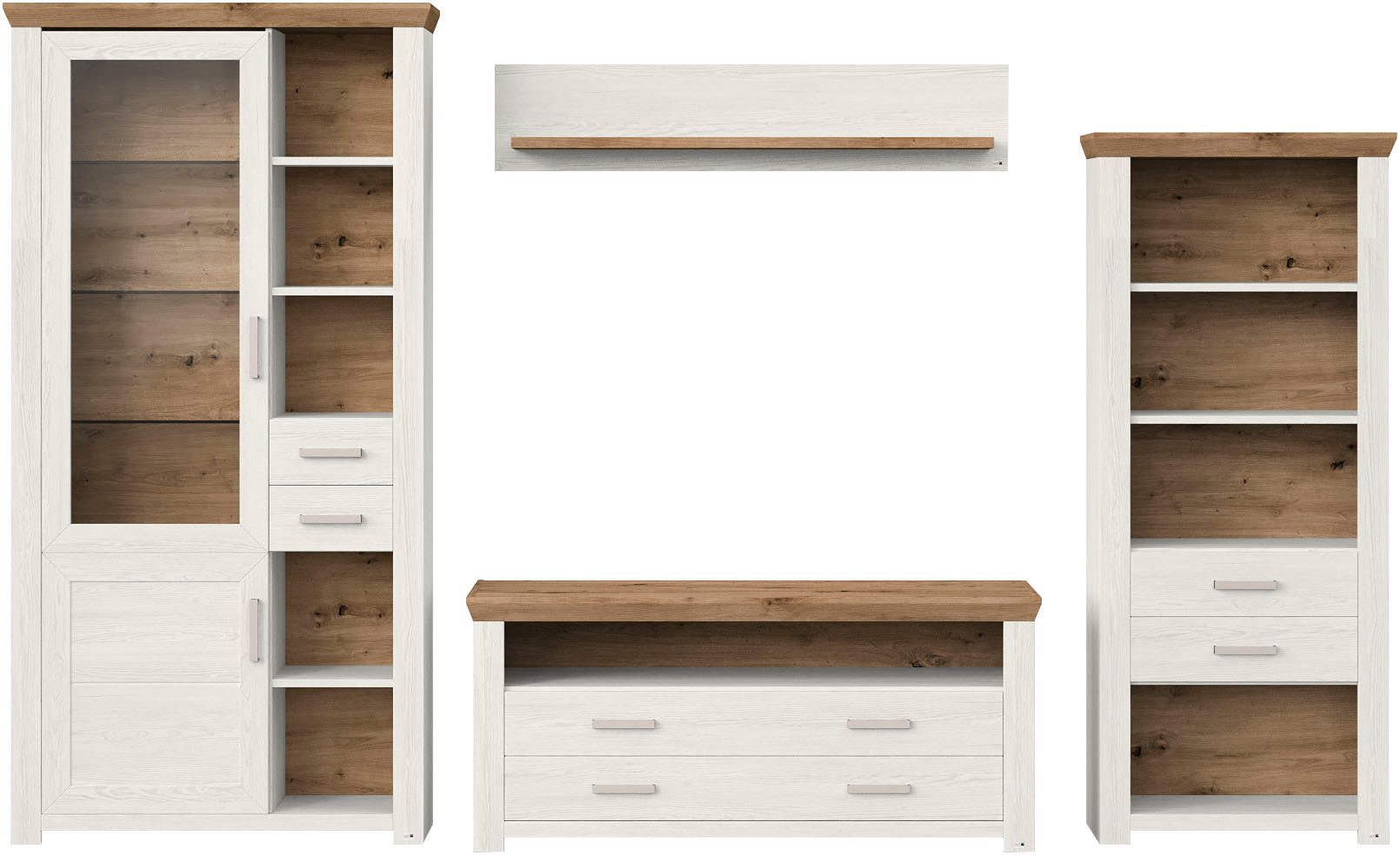 set one by Musterring Wandmeubel York Combinatie met 4 delen, in 3 kleurvarianten, totale breedte 340 cm (4-delig)