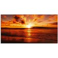 artland print op glas mooie zonsondergang strand oranje