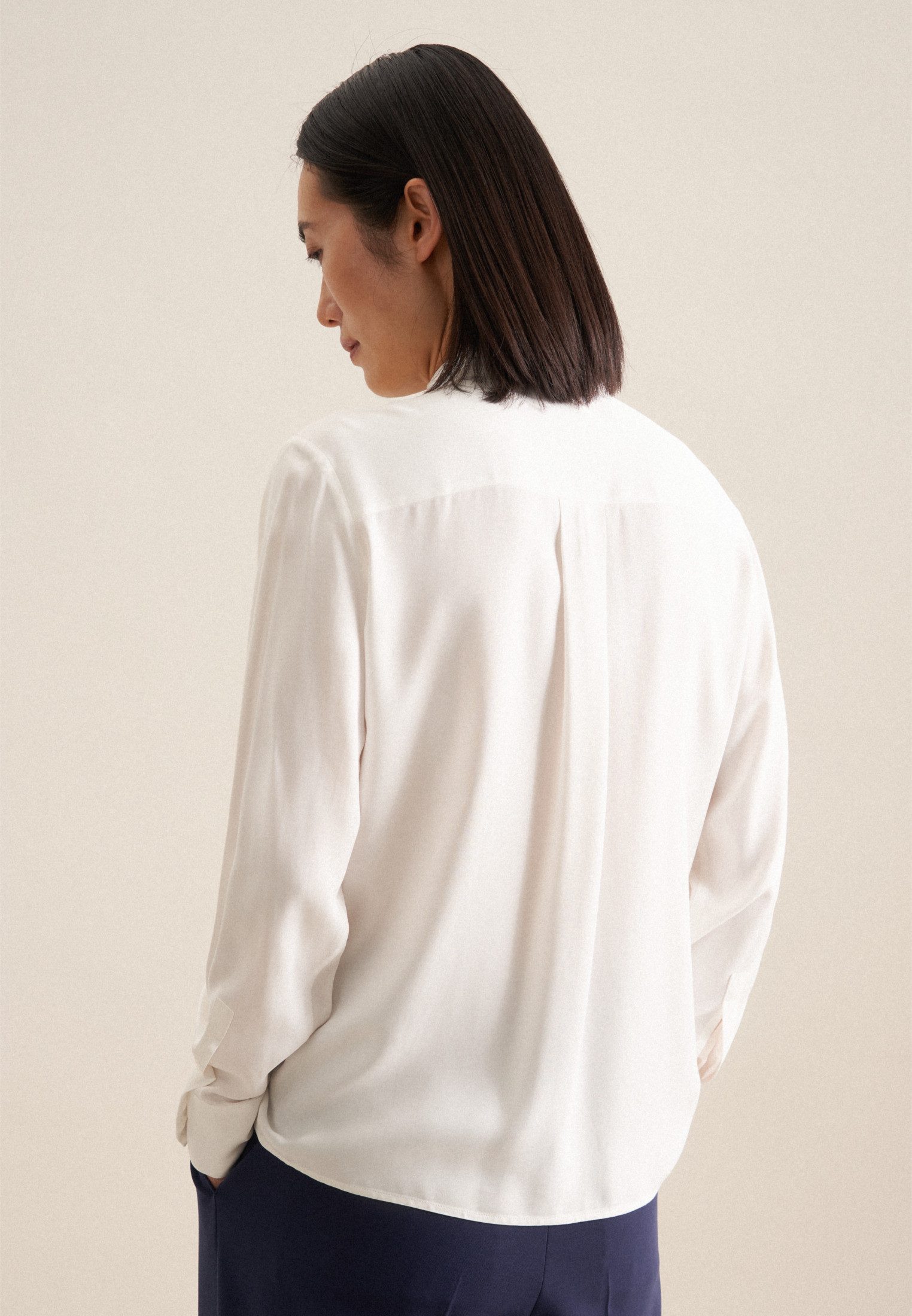 seidensticker Blouse met kraagstrik Zwarte roos Lange mouwen kraagstrik uni