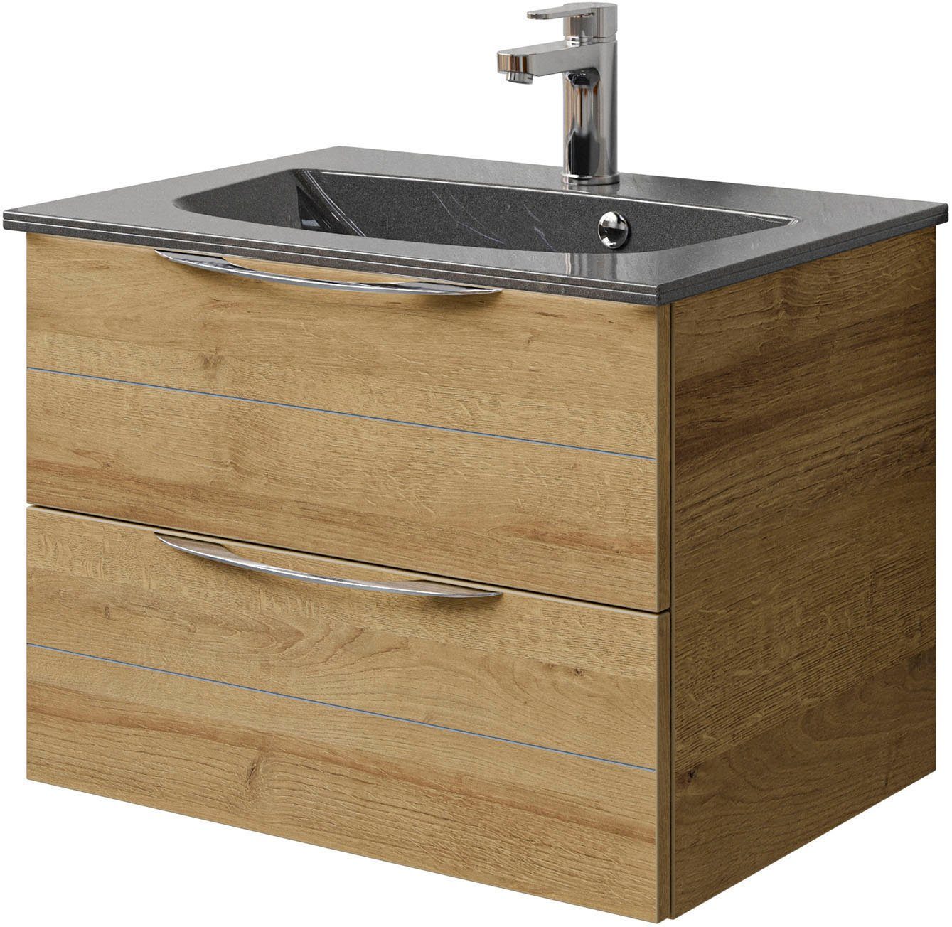 Saphir Wastafelonderkast Serie 6025 Mineralmarmor-Waschtisch mit Unterschrank, 67 cm breit (2-delig)