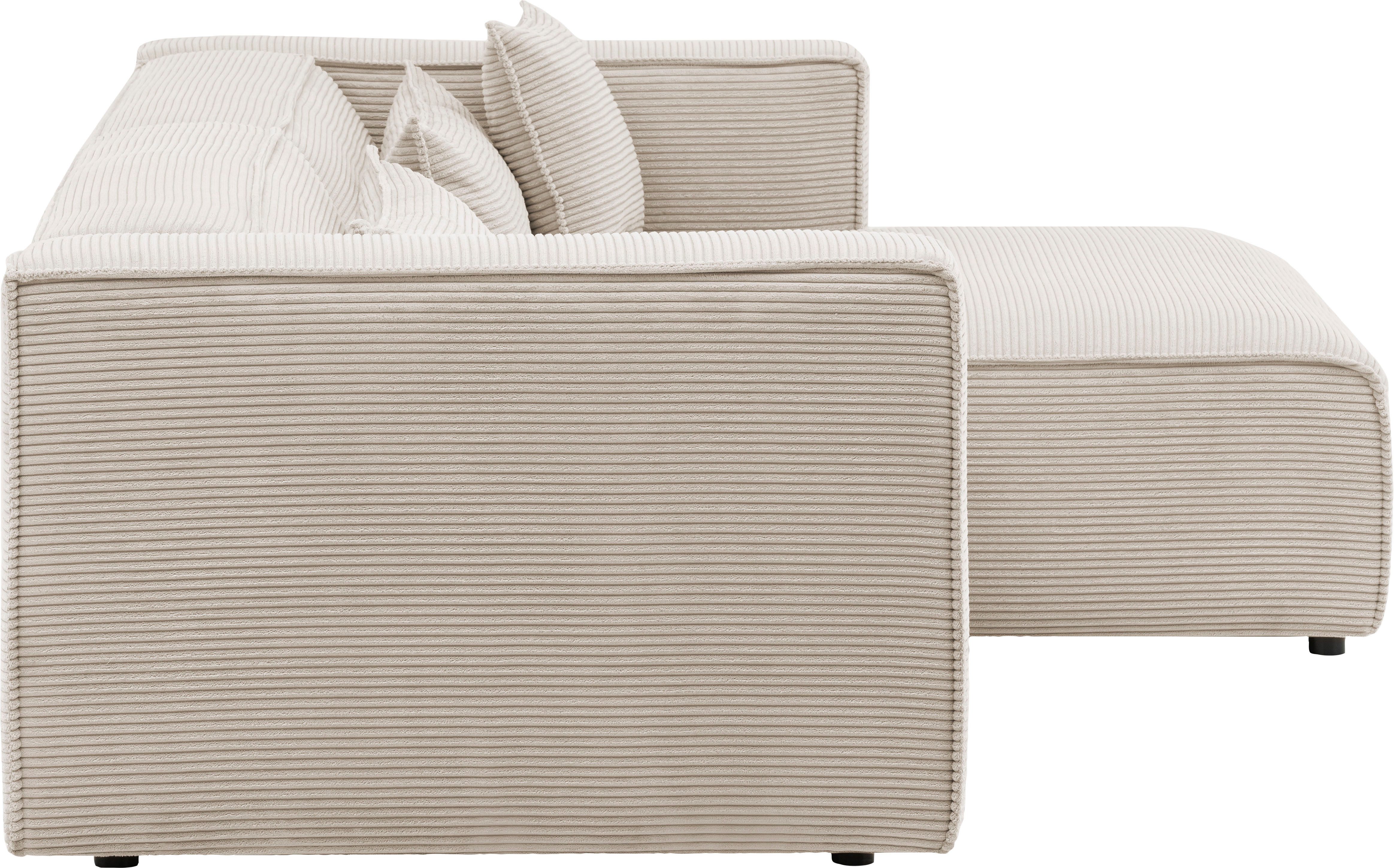 LeGer Home by Lena Gercke Hoekbank PIARA met biesnaad in cord of linnenlook, moderne bank in L-vorm keuze ottomaan rechts/links, zwarte voeten, comfortabel zitcomfort